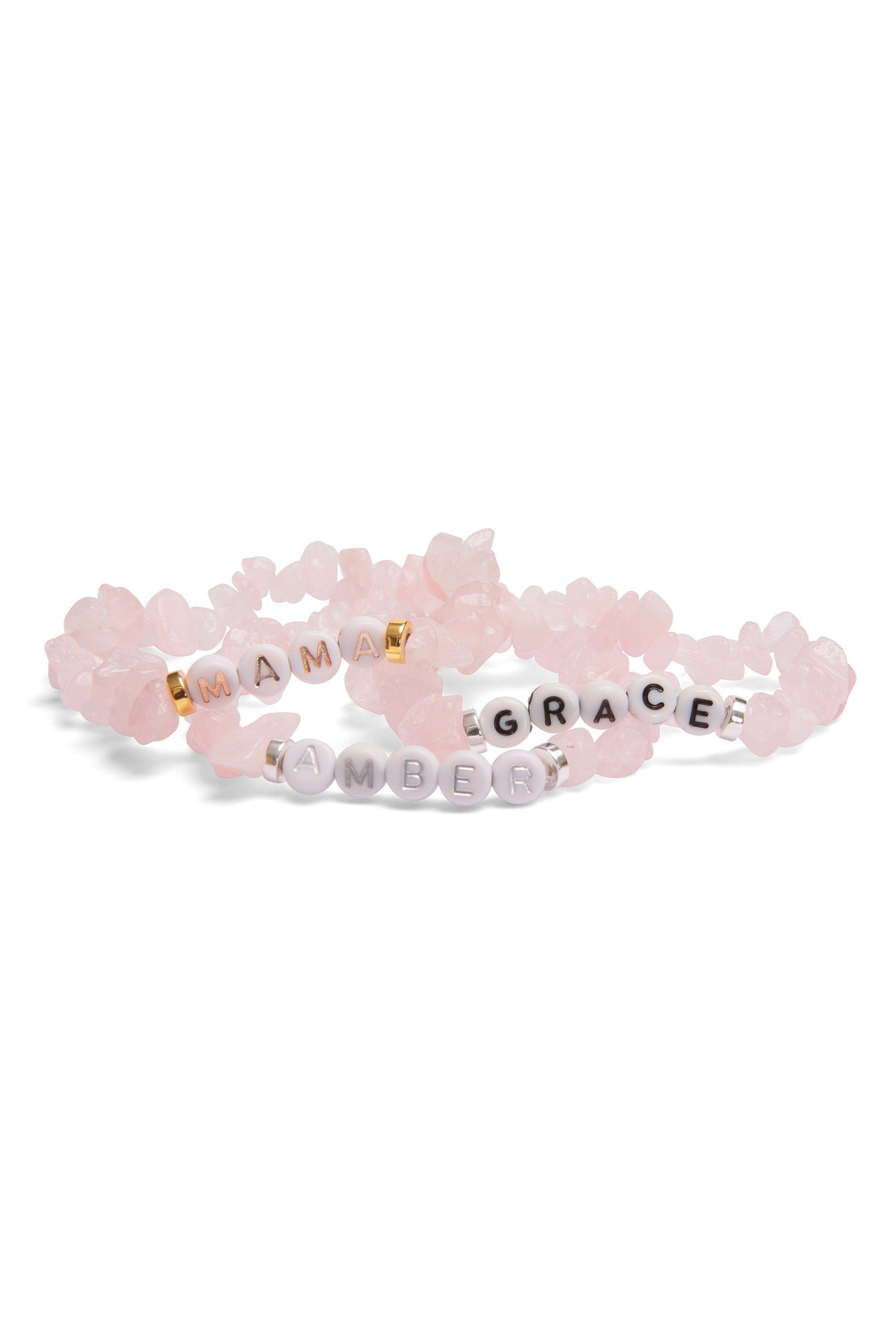 Crystal Bracelet, Personalised Rose Quartz Gem Bracelet, Friendship bracelet, choice of coloured letters. By Wild Daisy
