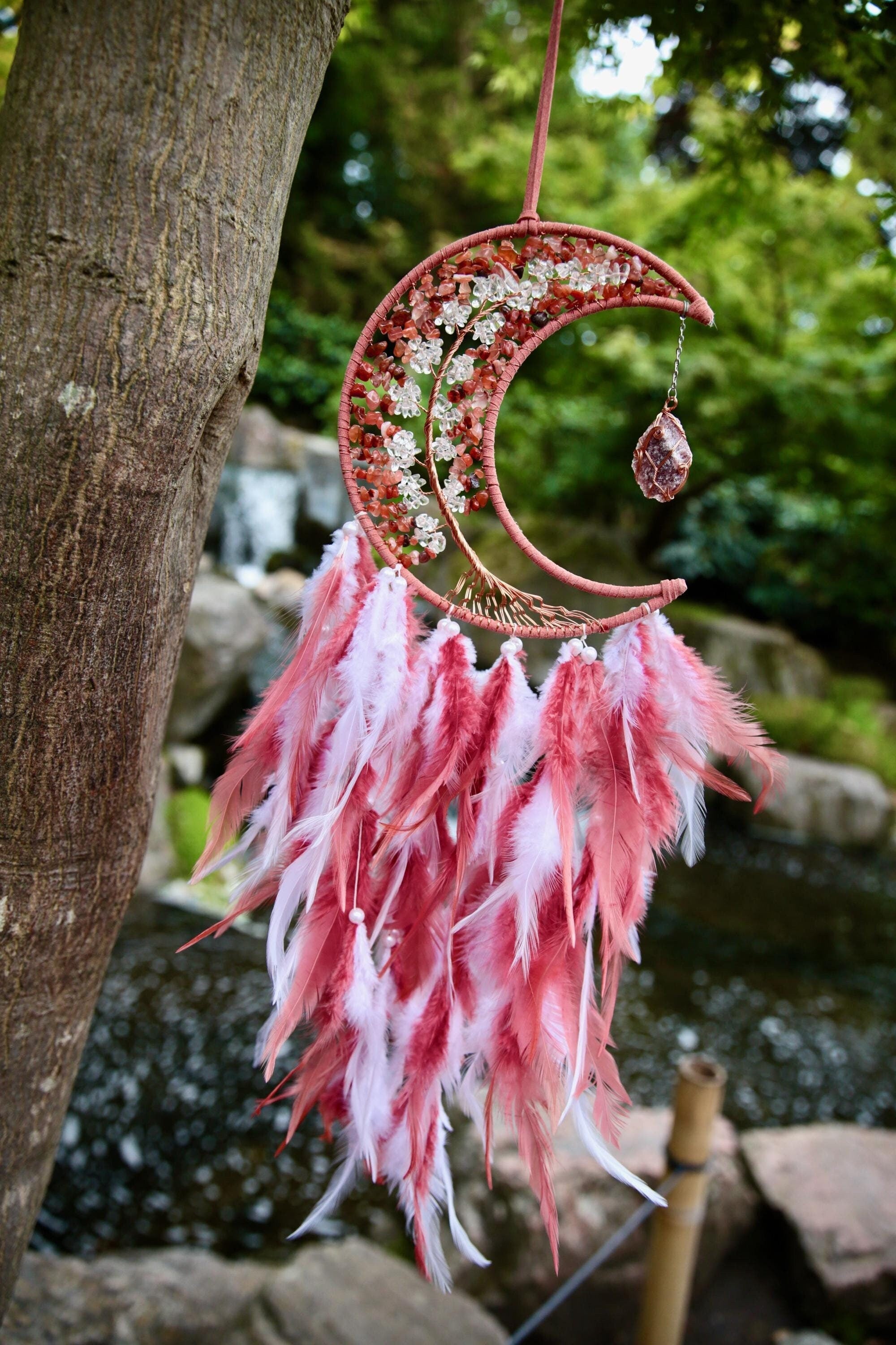 Dreamcatchers stunning Red Garnet Crystal Dreamcatcher - Unique Home Decor. Teachers gift, teenagers gift