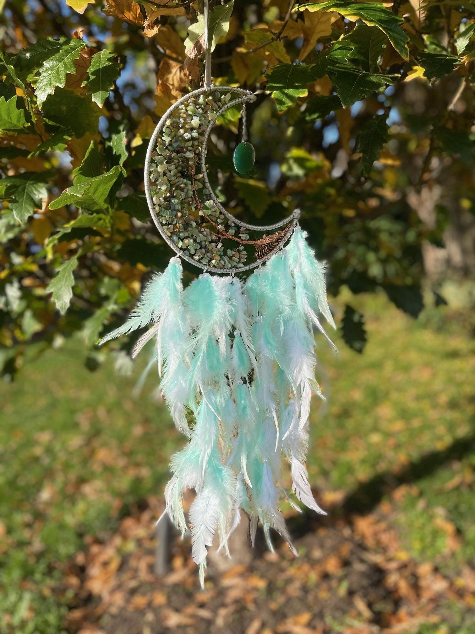 Large Dreamcatcher. Enchanting Crystal Green Aventurine Dreamcatcher for Sweet Dreams. Dreamcatcher gifts.