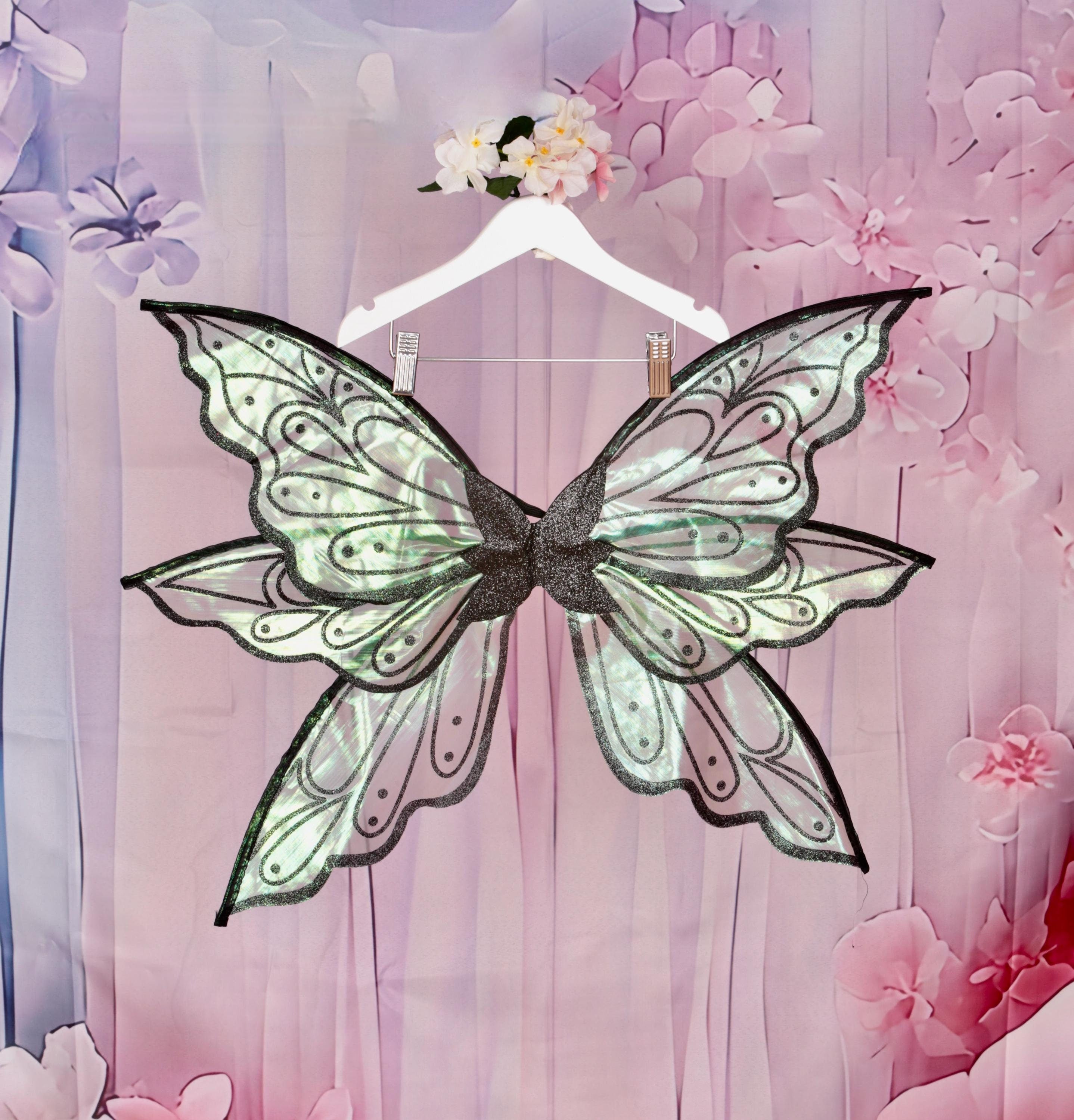 Fairy Wings. Black wings with Green Hue. Adults and Children. Iridescent Green/Blue, butterfly wings. Butterfly wings and Fairy Cosplay