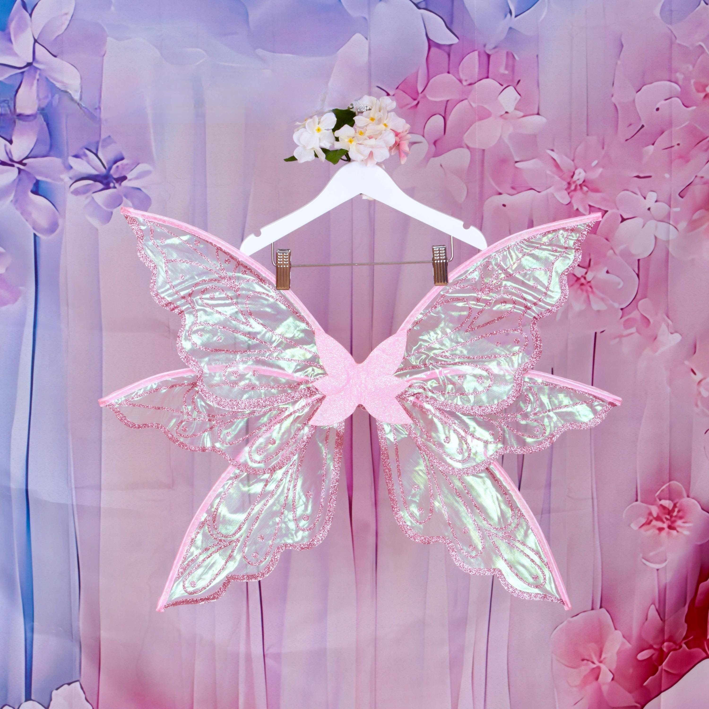 Pink Fairy Wings Pink Iridescent for Adults and Children | Perfect for Fairy Dress-Up & Cosplay and Valentine Day costume. Butterfly wings