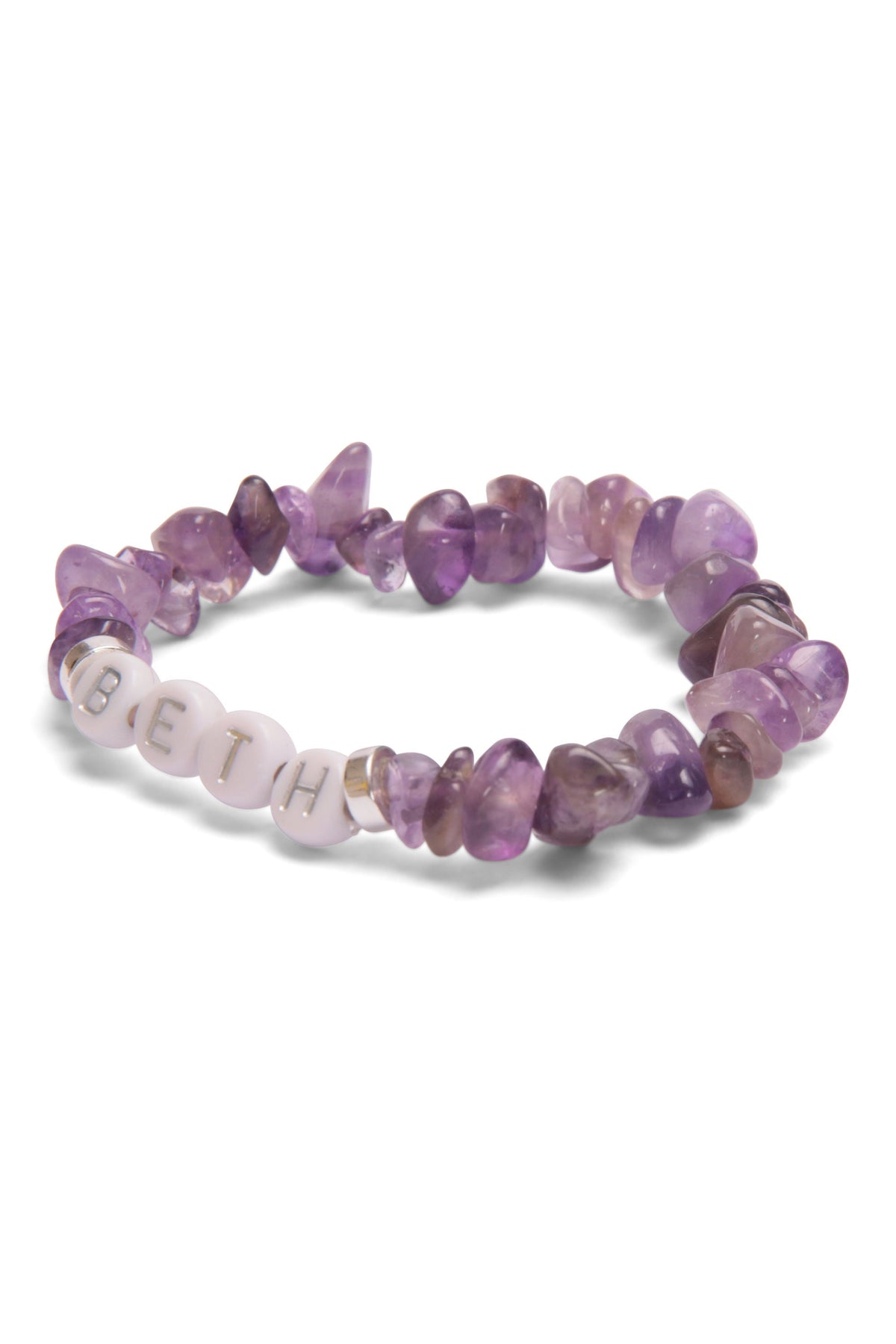 Amethyst Bracelet Crystal Bracelet, healing jewellery, semi precious stones, choice of coloured letters. By Wild Daisy