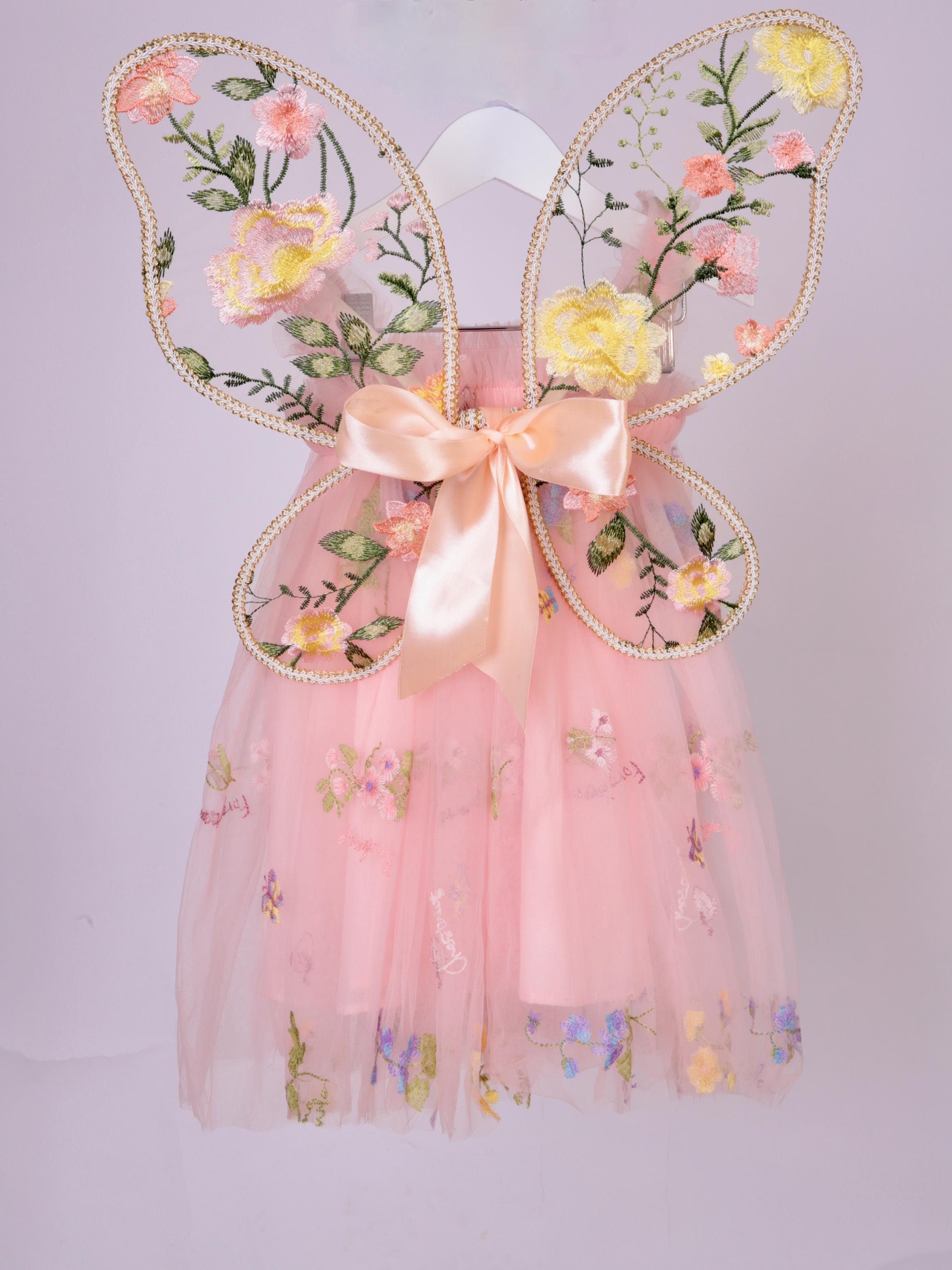 Girls Dress, embroidered tulle, with optional Fairy Embroidered Wings for Girls. Girls party dress, flower girl dresses