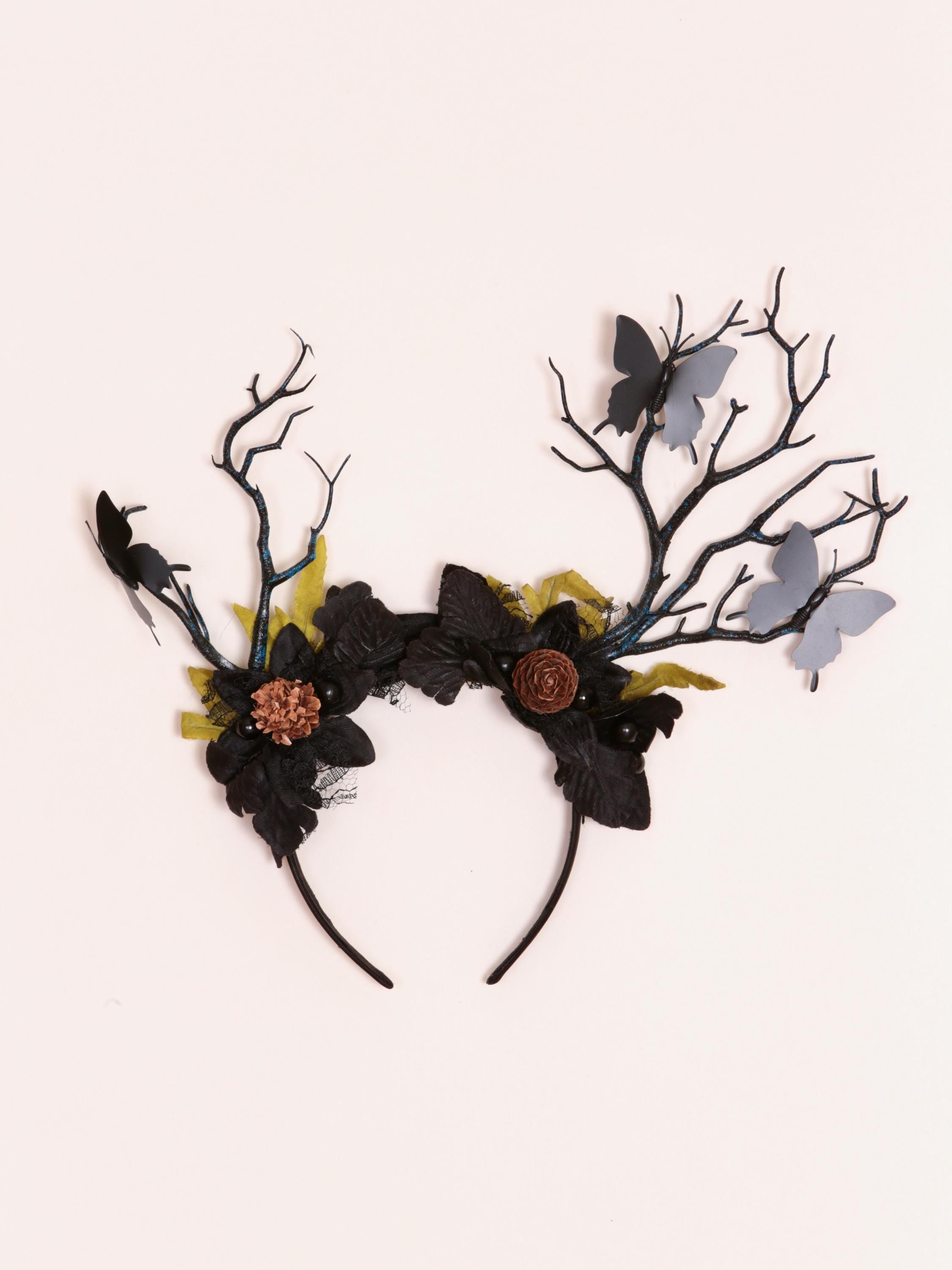 Fairy Crown, Black Fairy Deer Antler tiara, woodland Tiara, Forest Nymph Horns Crown. romantic bride headdress