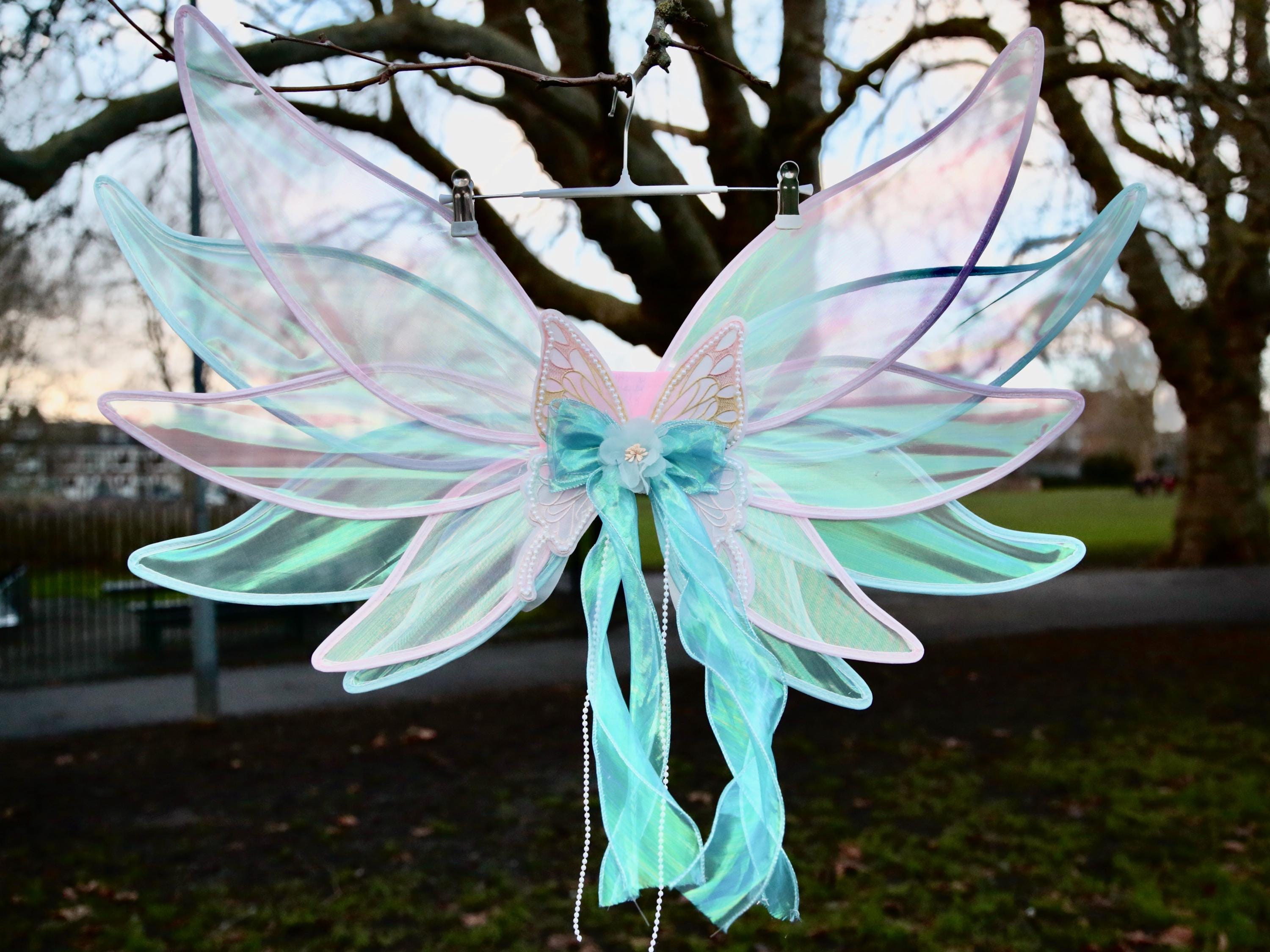 Fairy Wings. Beautiful Large Iridescent Pink and Turquoise Blue Butterfly Wings, 6 panels wings. Children and Adults and childrens wings.