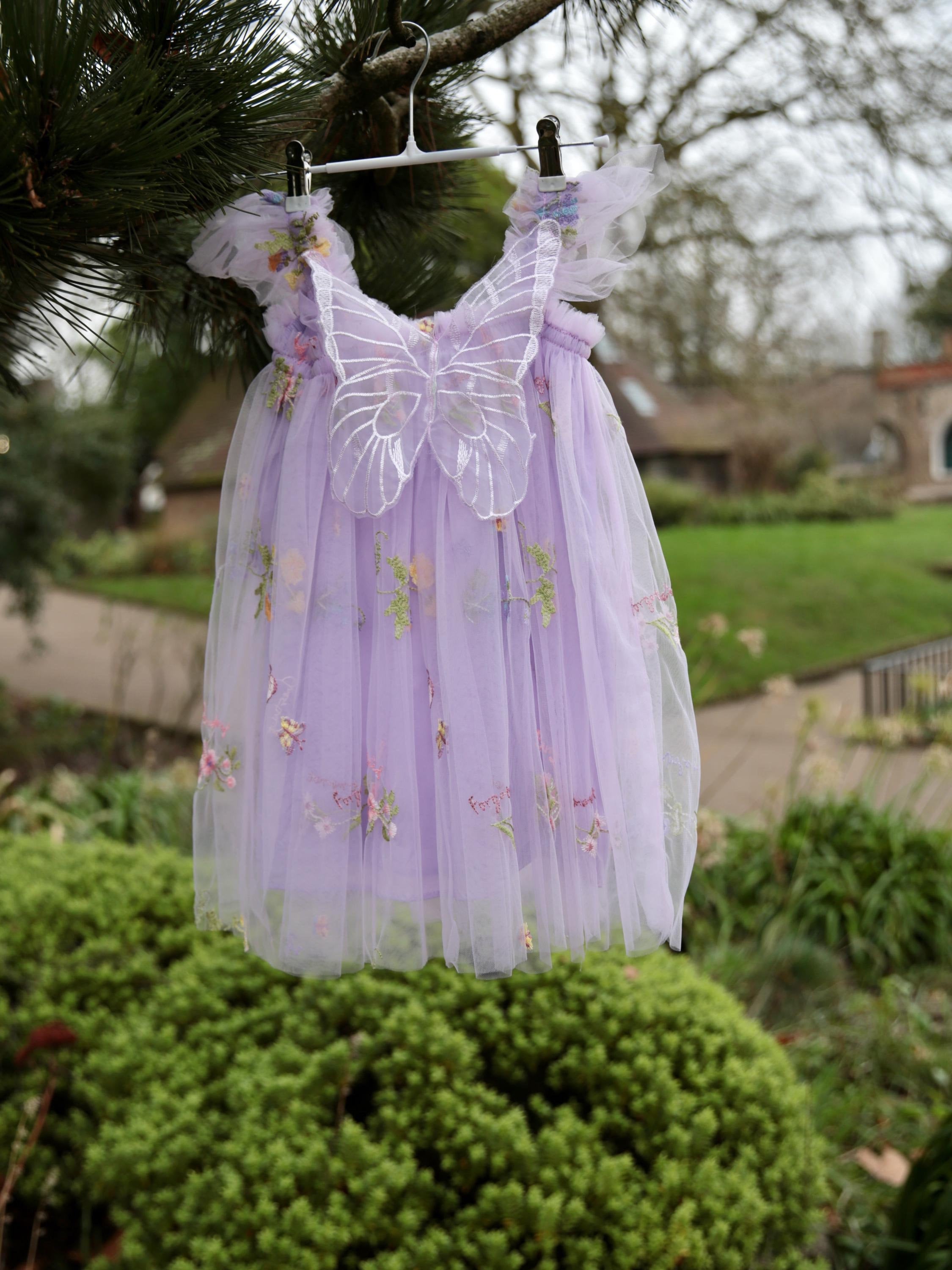 Fairy wing dress, beautiful purple girls tulle dress, butterfly wing dress, party dress, bridesmaid dress, flower girl dress.