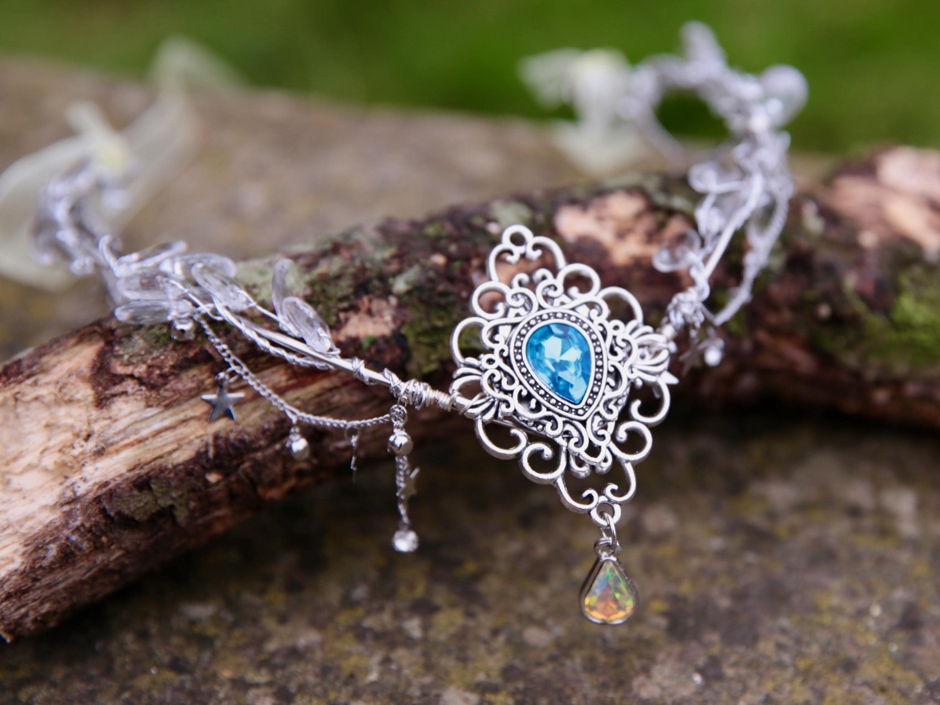 Silver Fairy Crown, silver jewel tiara, elven crown, silver headband, silver elven circlet, dainty flower halo, fairy headdress costume