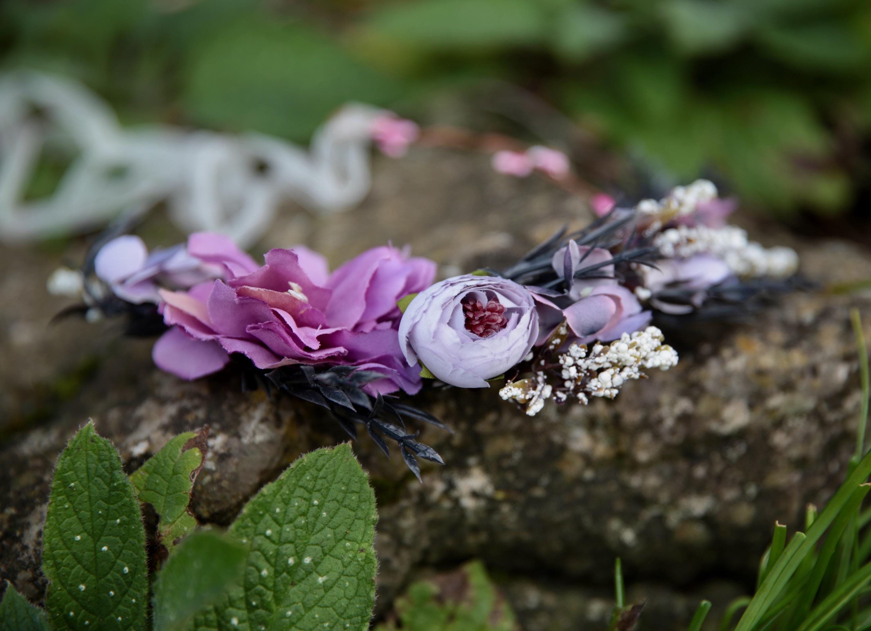 Fairy Crown, Beautiful Elven Tiara Delicate Shades of Purple and White Flowers. Woodland theme, fairy wedding, bridesmaid headdress