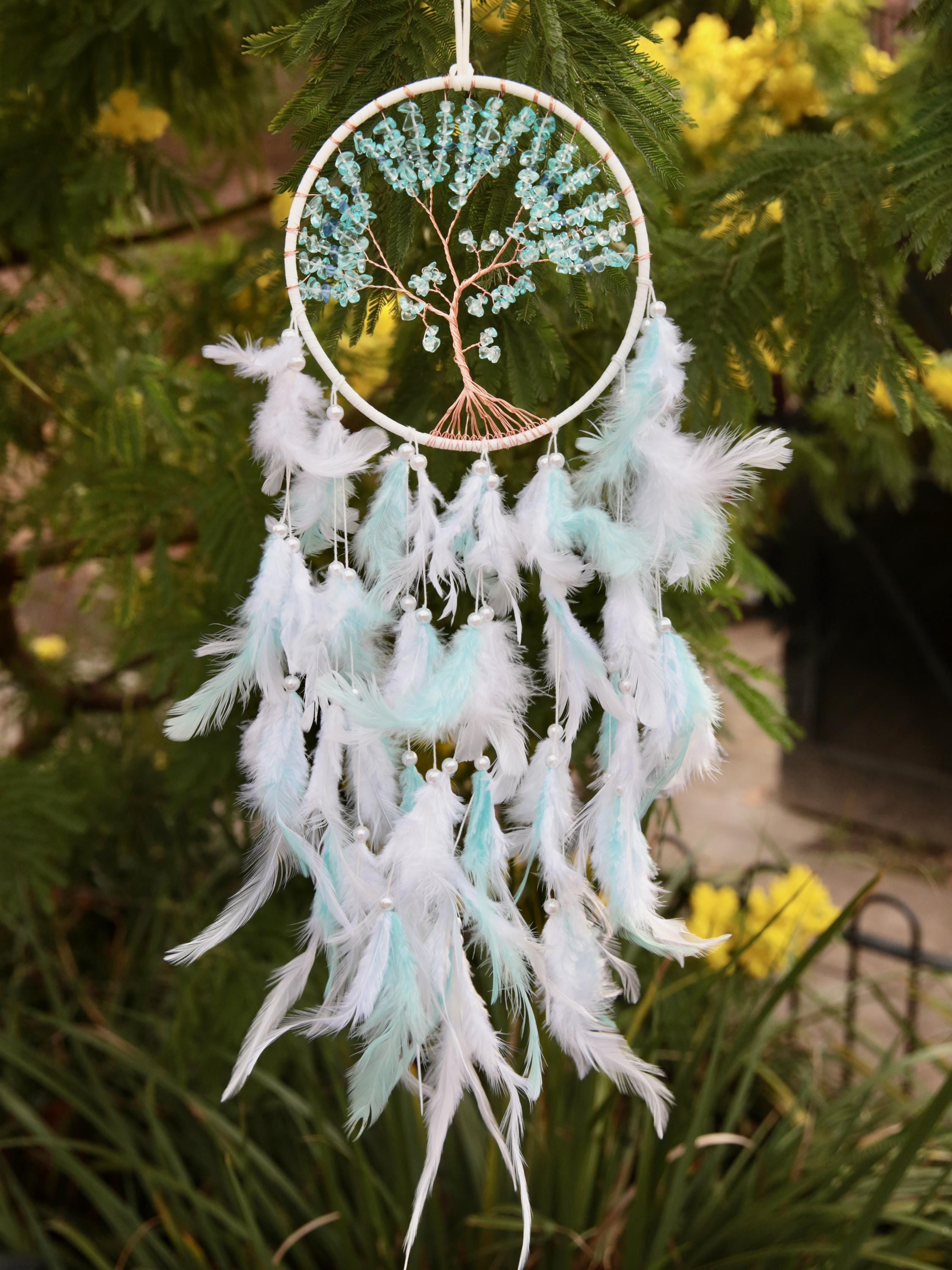 Dreamcatcher, turquoise crystal tree of life Dreamcatcher, bedroom decor, babies nursery, welcome to new home gift, teenagers gift