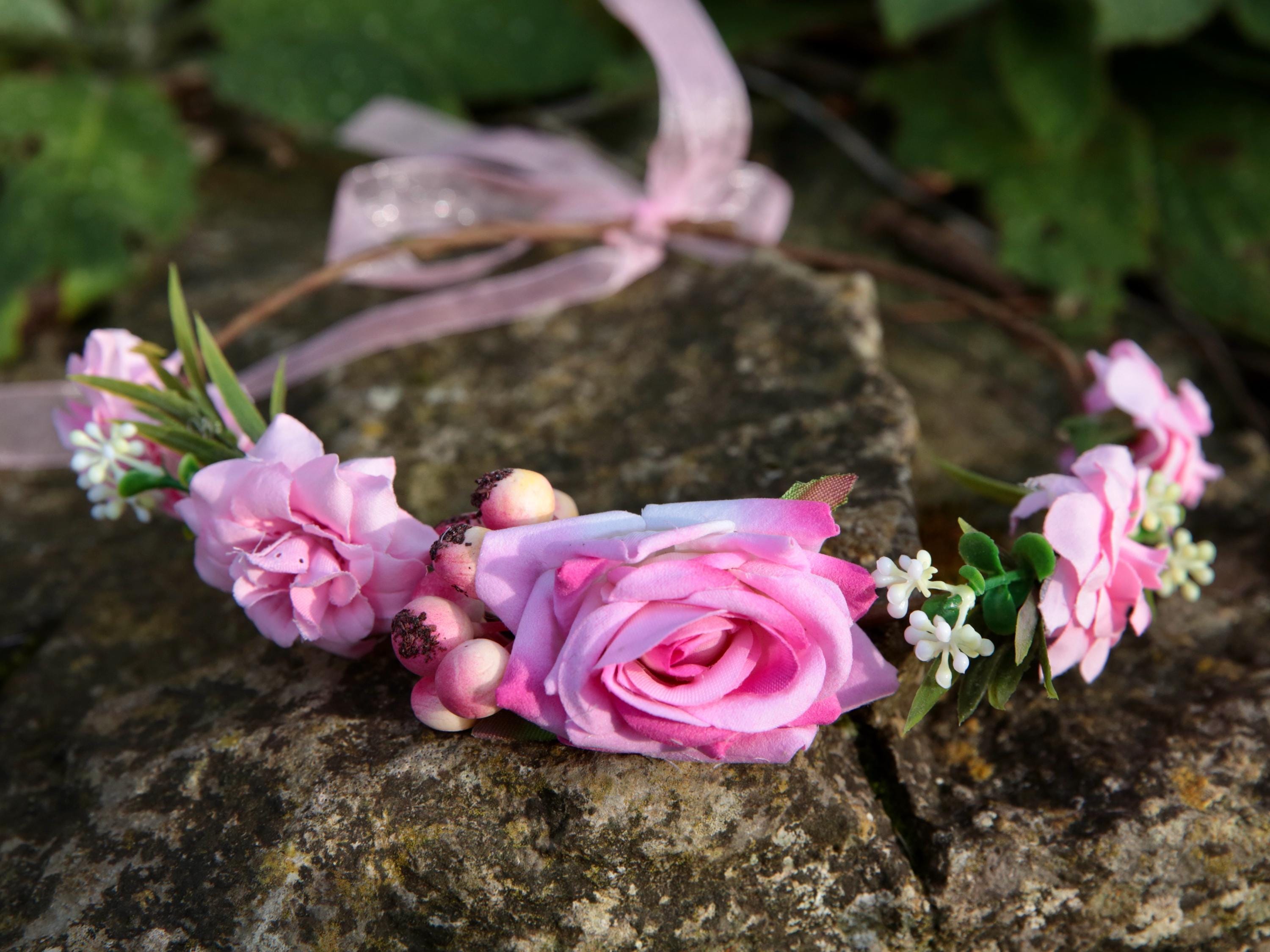 Fairy Crown, Elven Tiara Delicate Shades of Pink and White Flowers. Woodland theme, fairy wedding, bridesmaid headdress, festival headdress