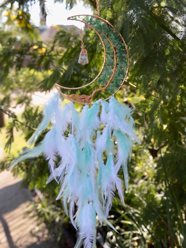 Dreamcatcher. Enchanting Crystal Green Aventurine Dreamcatcher for Sweet Dreams. Dreamcatcher gifts.