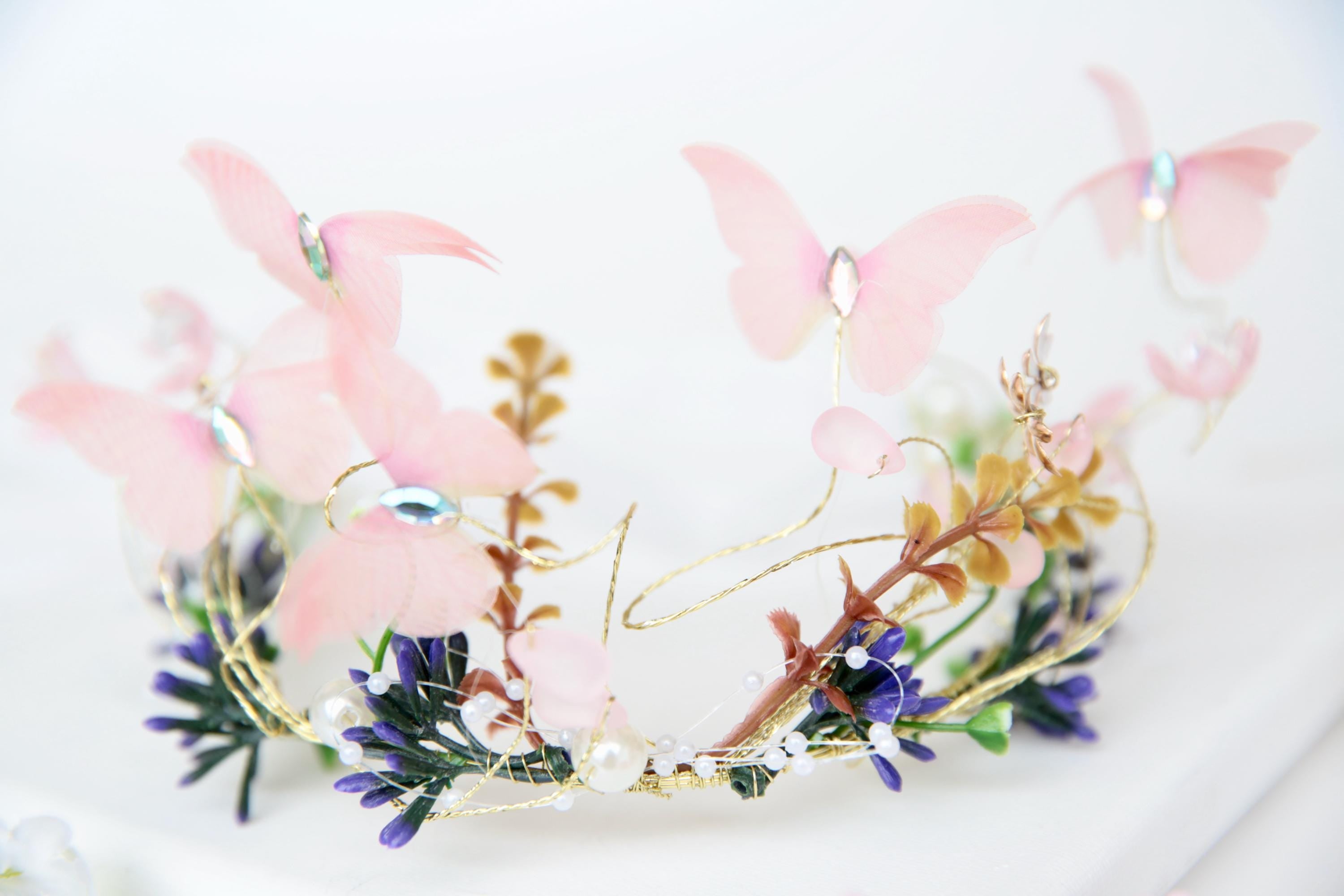 Pink Butterfly tiara – Magical Faerie Crown for Brides, Imaginative Play, Woodland Gatherings, Cosplay Headband, Renaissance Fairs