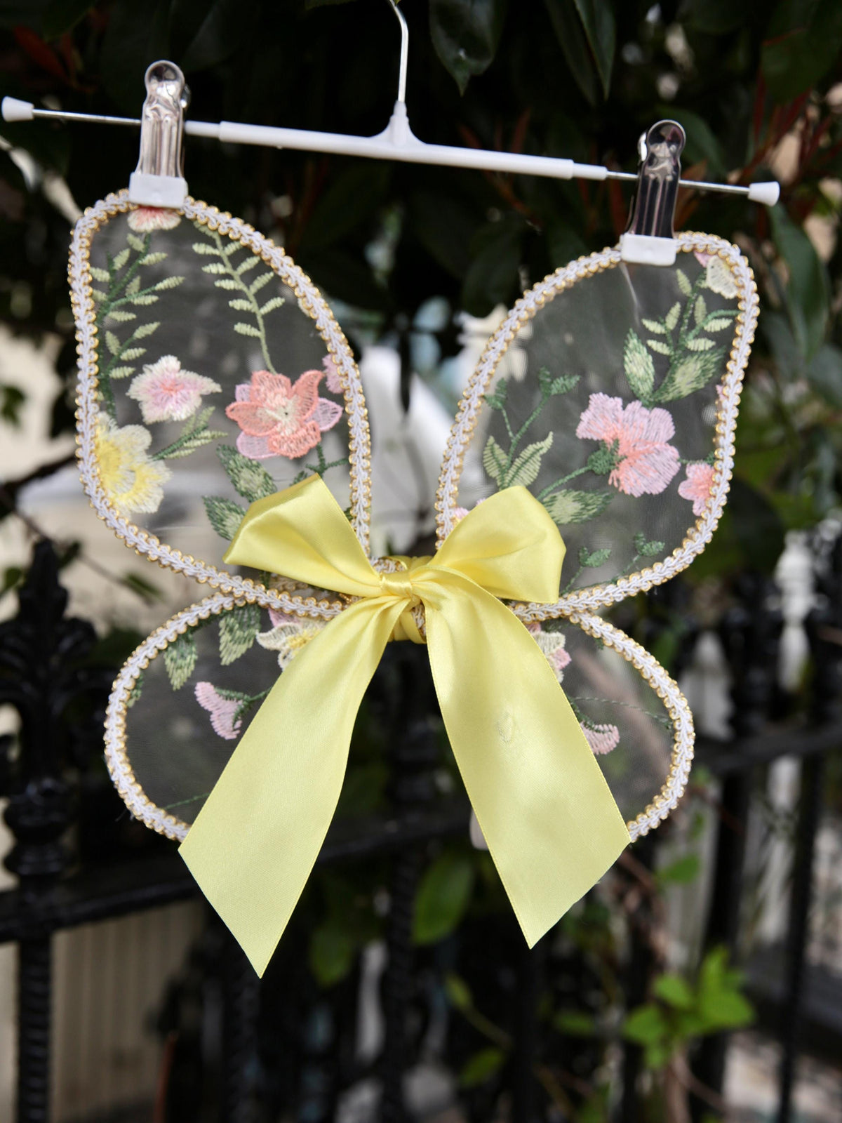 Baby Fairy wings. Apricot Pink and Yellow embroidered tulle fabric, handcrafted flower design. Cake smash, birthday photo shoot Flower Girls