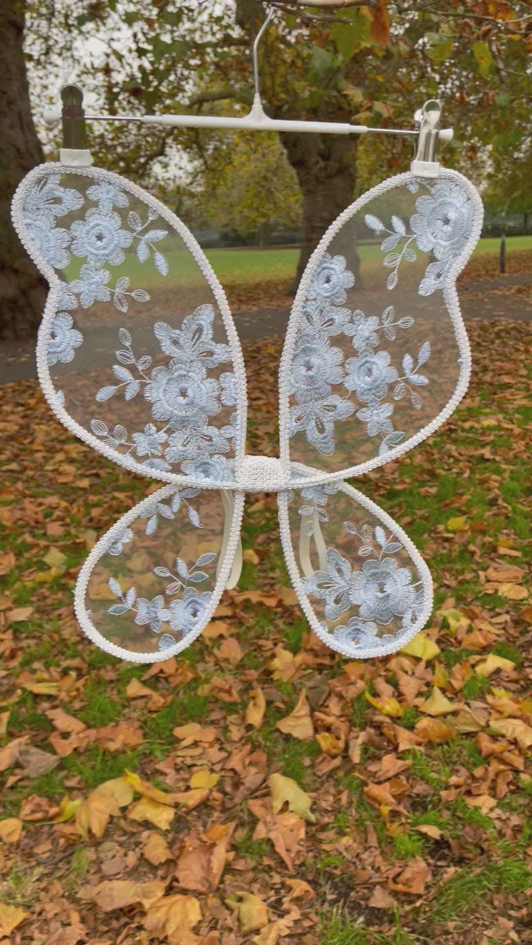 Blue Fairy Wings. Handcrafted Baby Blue embroidered butterfly wings for children with an optional free satin bow. Flower girls, fairy party