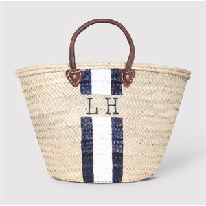 Bella Personalised Monogram Basket  with brown leather handles