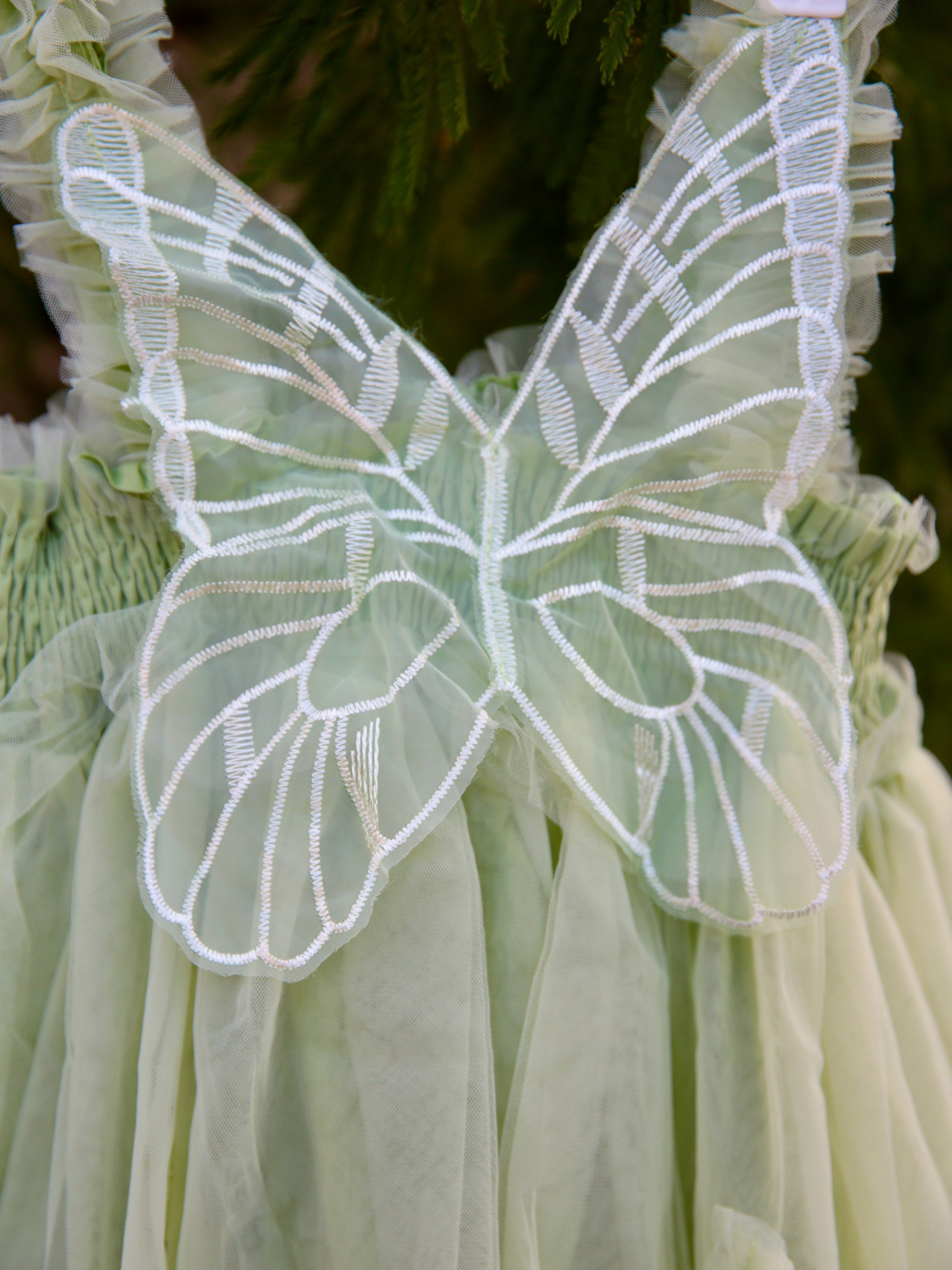 Butterfly wing girls Sage Green dress. Pastel Green Tulle Dress with fairy wings, party dress, bridesmaid dress, girls flower girl dress.