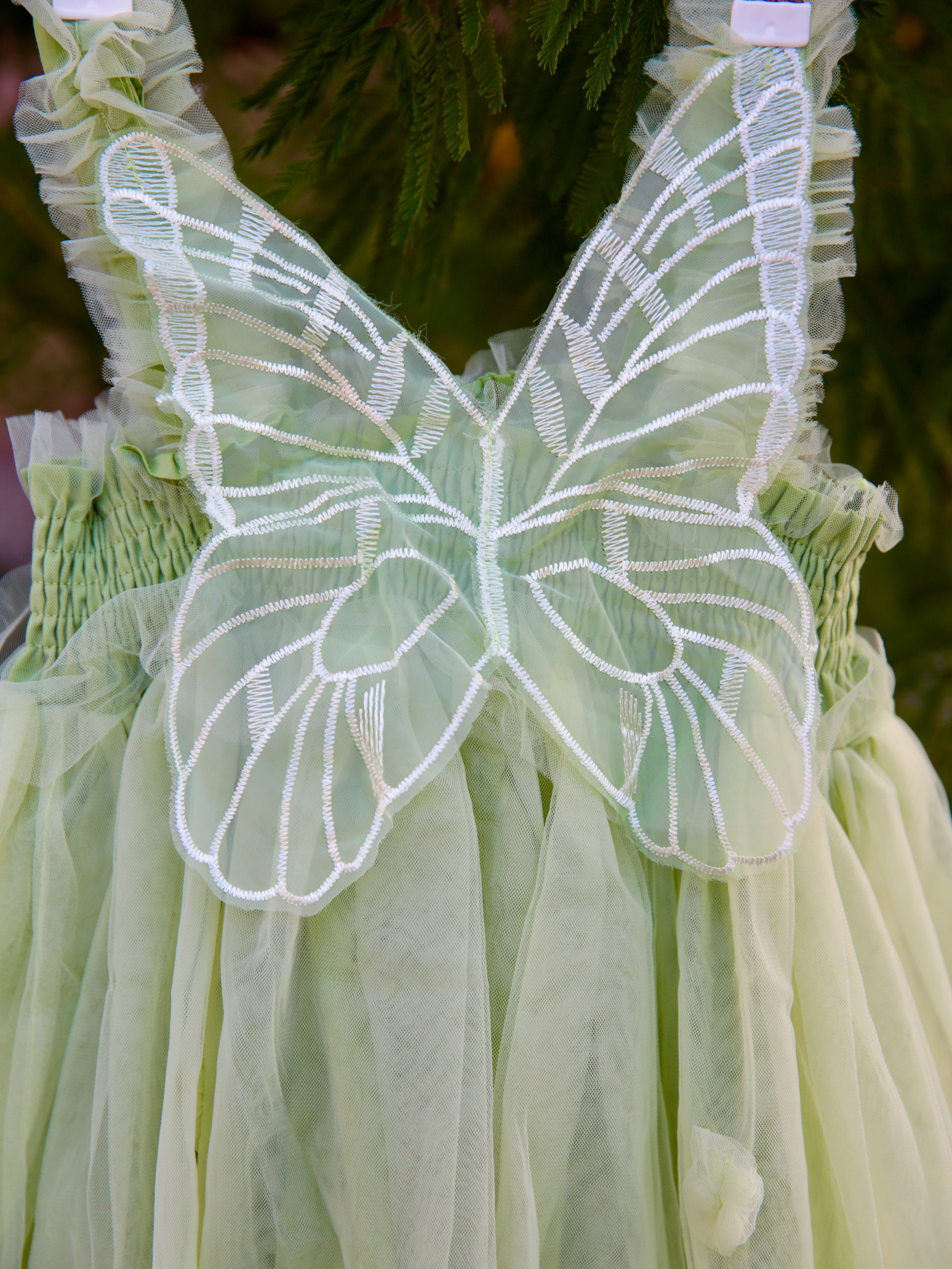 Butterfly wing girls Sage Green dress. Pastel Green Tulle Dress with fairy wings, party dress, bridesmaid dress, girls flower girl dress.