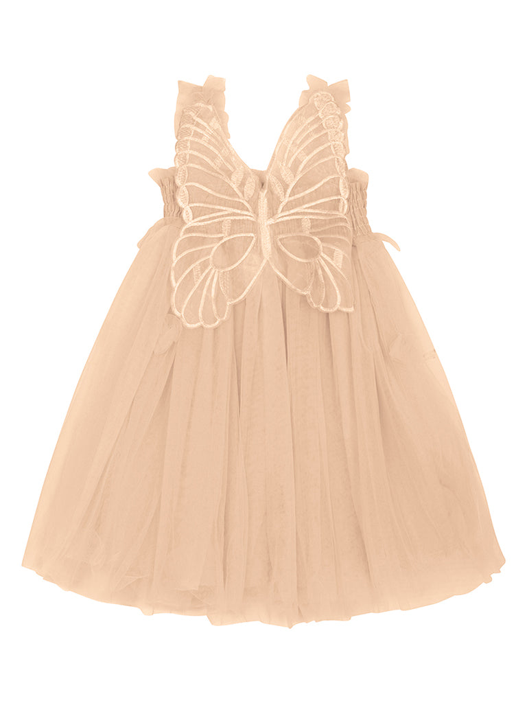 Fairy wing dress in Champagne pink colour Tulle Dress with Butterfly wings on the back, party dress, bridesmaid dress, flower girl dress.