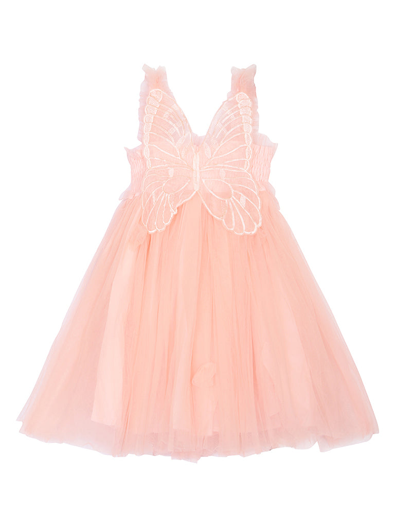 Girls Pink fairy wing dress. Beautiful Pastel Pink Tulle Dress with Butterfly wings on the back, party dress, bridesmaid dress, flower girl dress