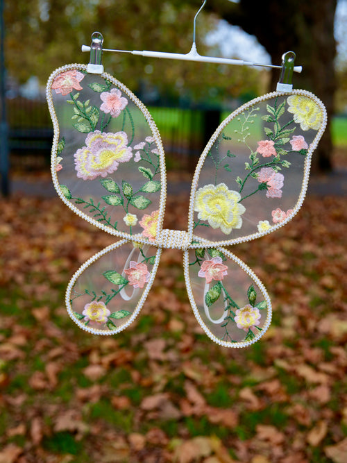 Baby Fairy wings. Apricot Pink and Yellow embroidered tulle fabric, handcrafted flower design. Cake smash, birthday photo shoot Flower Girls