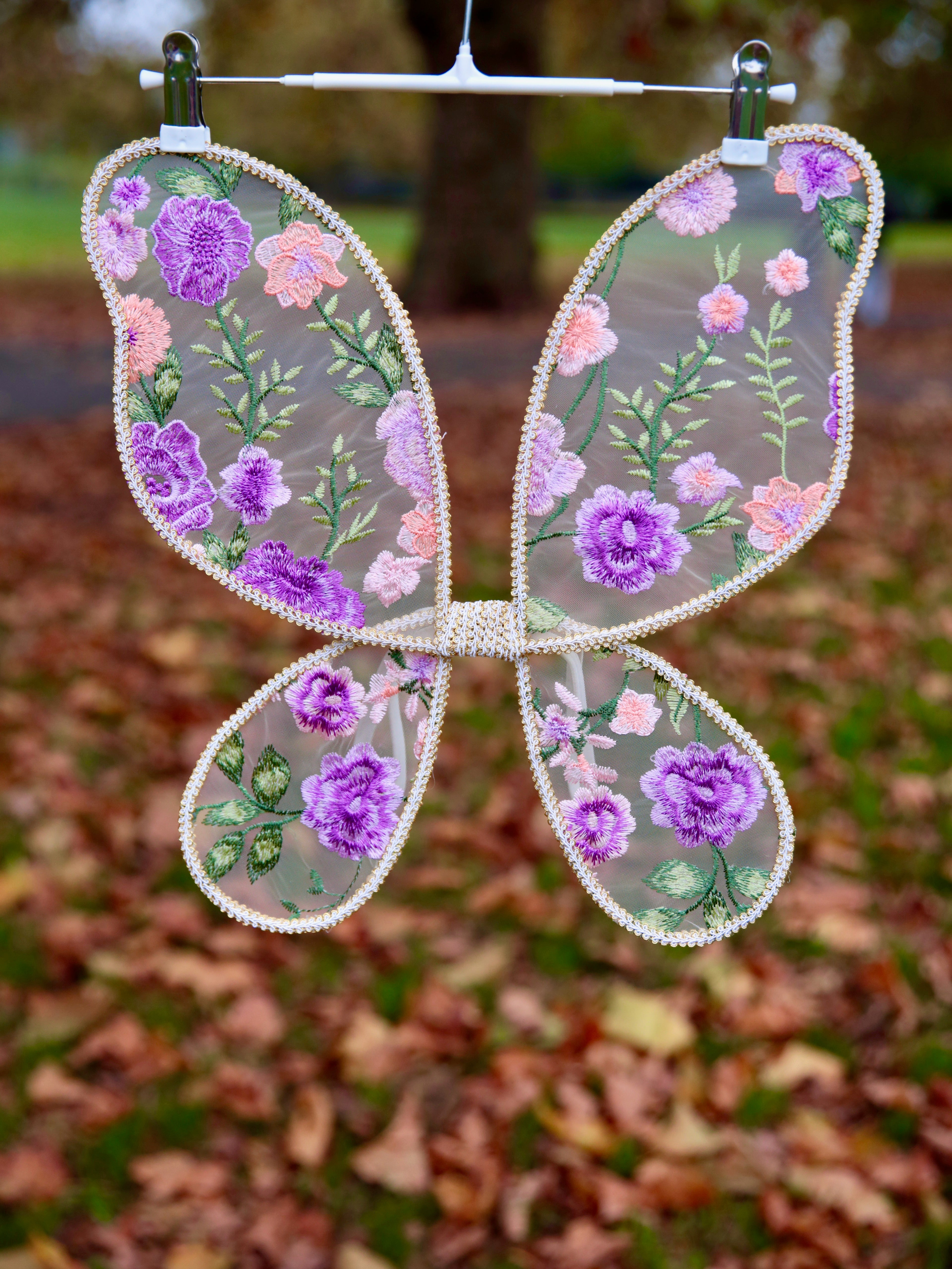 Girls Purple Flower Embroidered Dress and wings. Pretty Purple Tulle Dress with optional Embroidered Wings for Girls, toddlers and babies. Wild Daisy