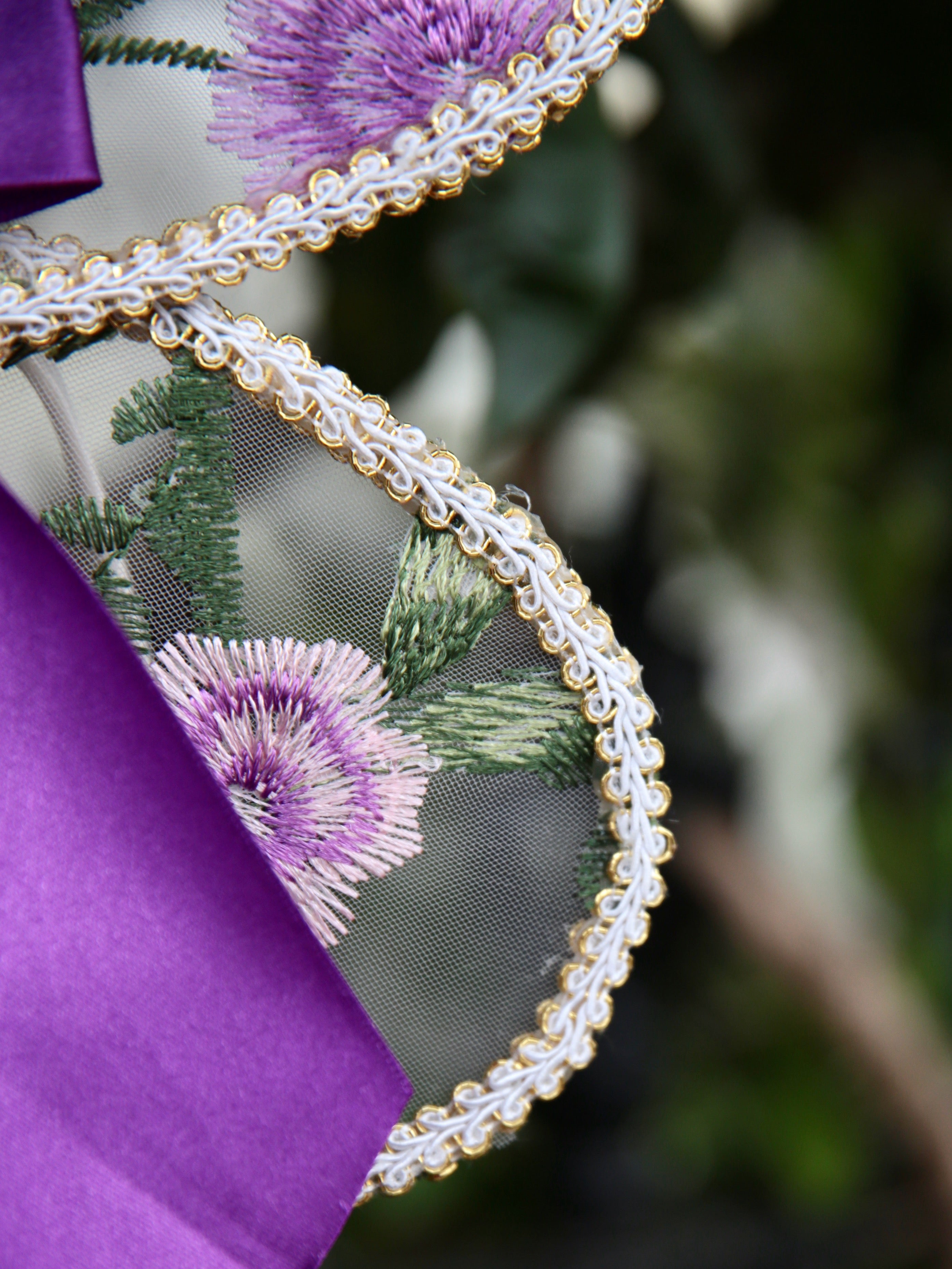 Purple Embroidered Fairy wings for babies and Children. Tulle fabric with handcrafted embroidered purple and pink flower design. Cake smash, birthday photo shoot.