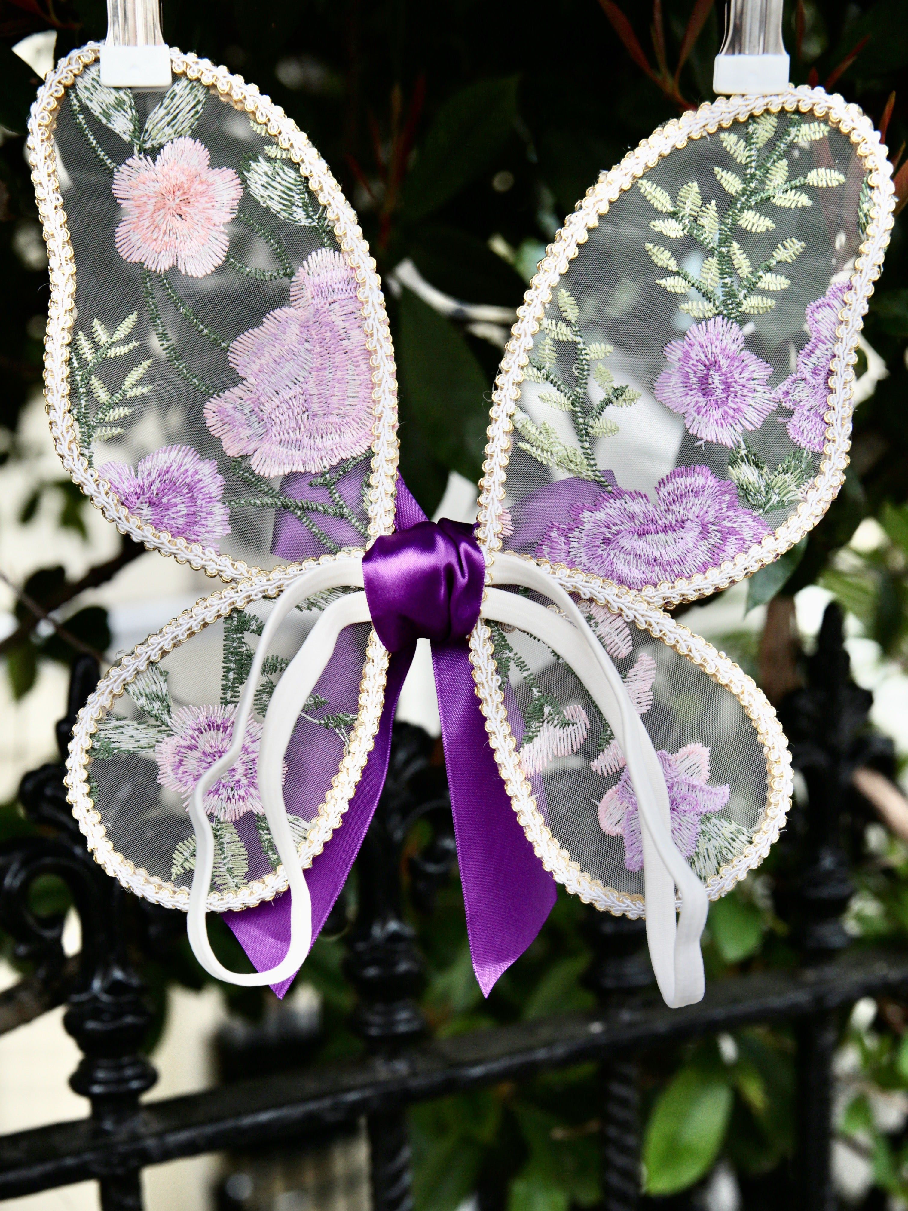 Girls Purple Flower Embroidered Dress and wings. Pretty Purple Tulle Dress with optional Embroidered Wings for Girls, toddlers and babies. Wild Daisy
