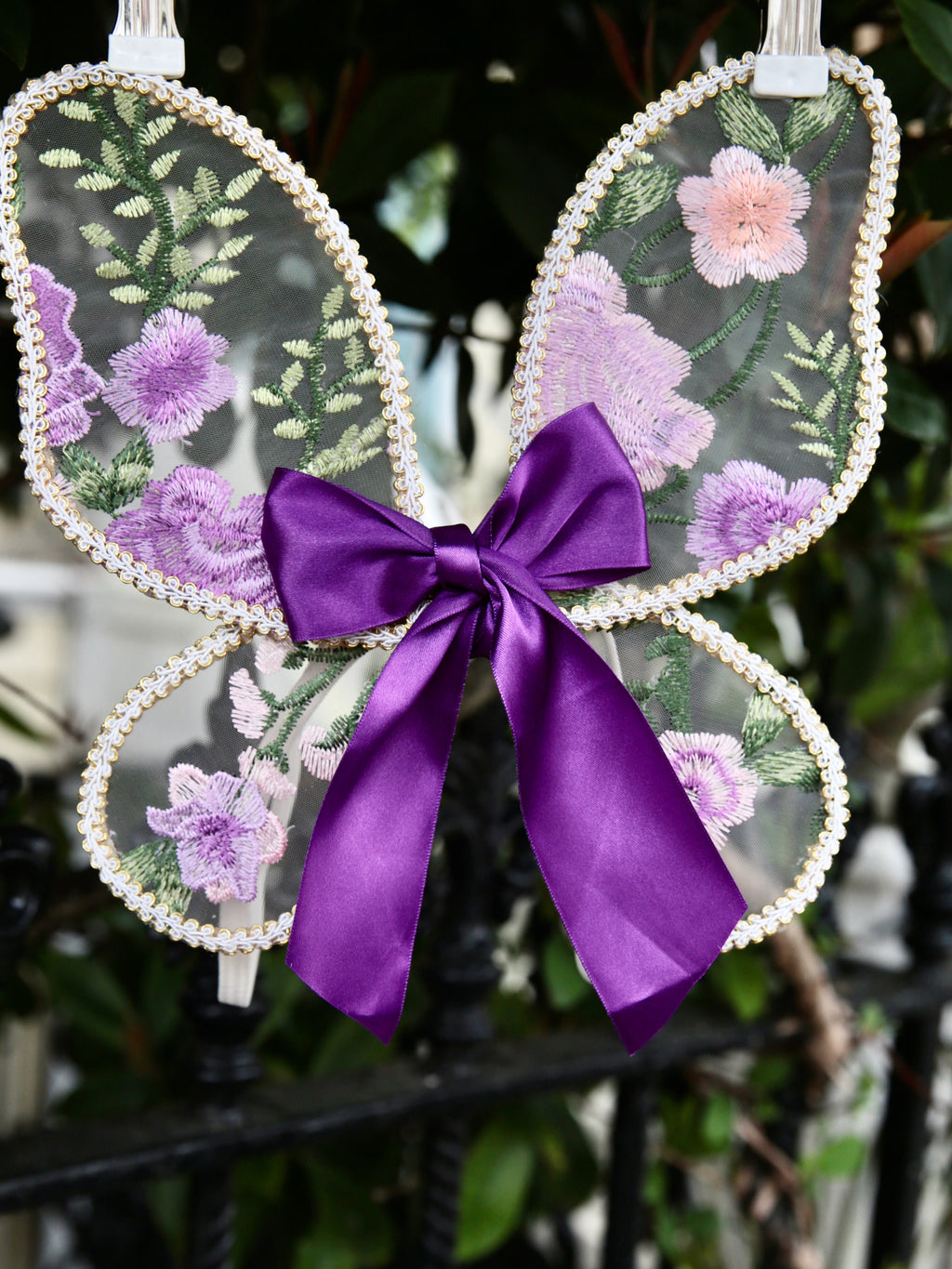 Girls’ Lilac Floral Embroidered Tulle Dress with Optional Fairy Wings for Babies and Children