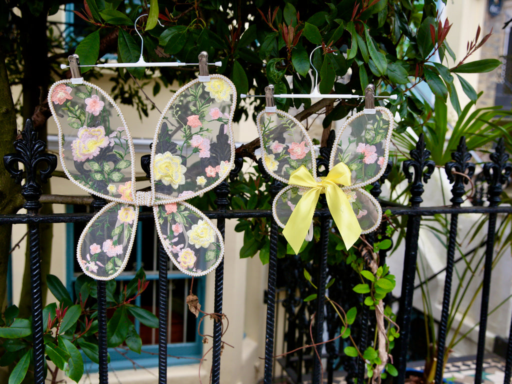 Fairy Wings. Handcrafted Fuchsia Pink embroidered butterfly wings for Children. With optional free satin bow. Flower girls, fairy party.