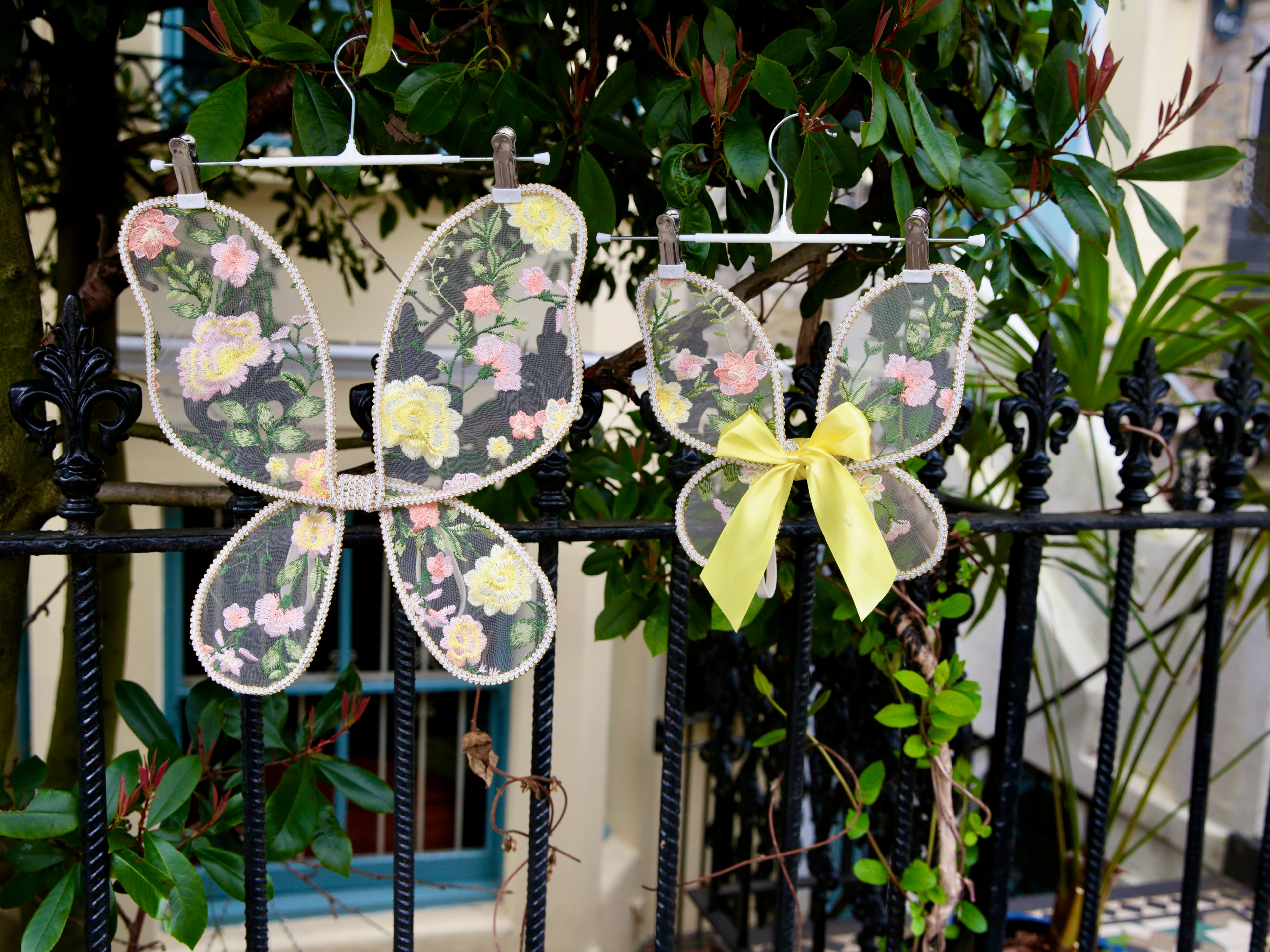 Fairy Wings. Handcrafted Fuchsia Pink embroidered butterfly wings for Children. With optional free satin bow. Flower girls, fairy party.