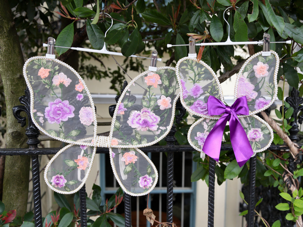 Girls Purple Flower Embroidered Dress and wings. Pretty Purple Tulle Dress with optional Embroidered Wings for Girls, toddlers and babies. Wild Daisy