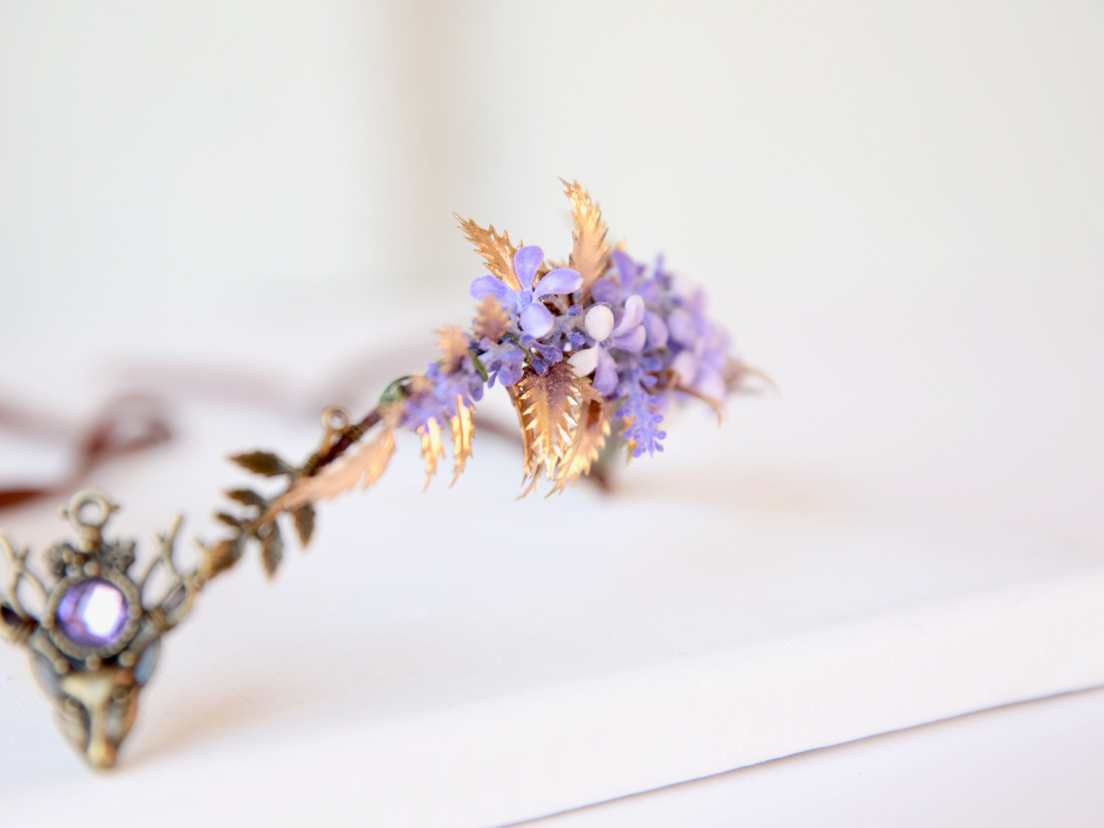 Elven purple tiara with deer head feature. Fairy crown for weddings, woodland party, renaissance fairs, woodland gatherings