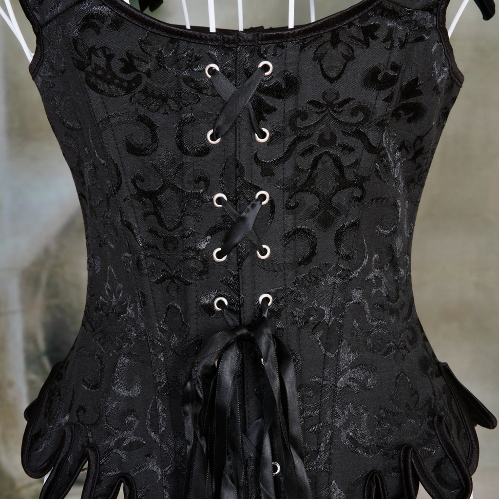 Overbust Corset. Beautiful Black Jacquard Square Neck. Lace tie-up back Boned Corset, Renaissance Corset  Fair, Steampunk.