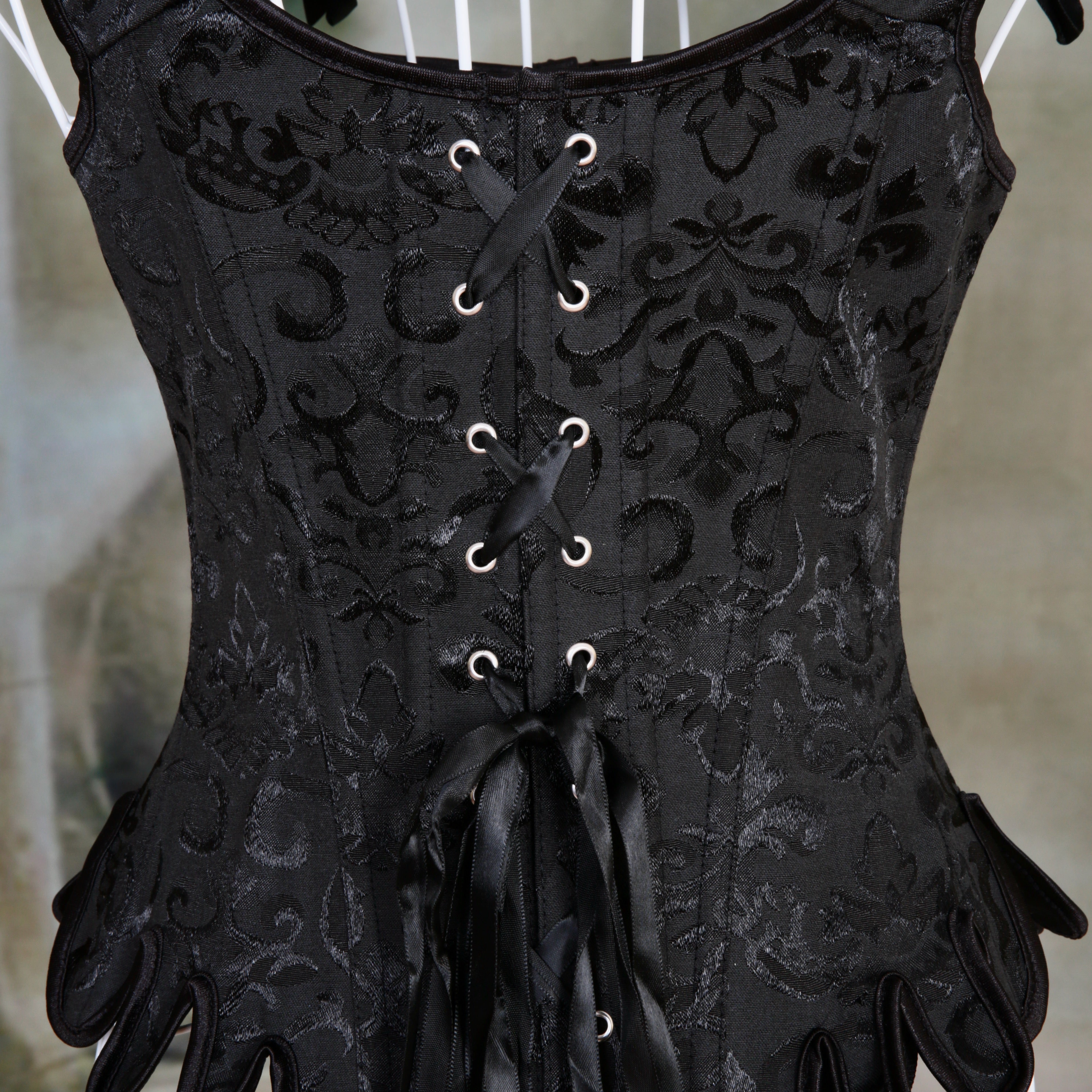Overbust Corset. Beautiful Black Jacquard Square Neck. Lace tie-up back Boned Corset, Renaissance Corset  Fair, Steampunk.
