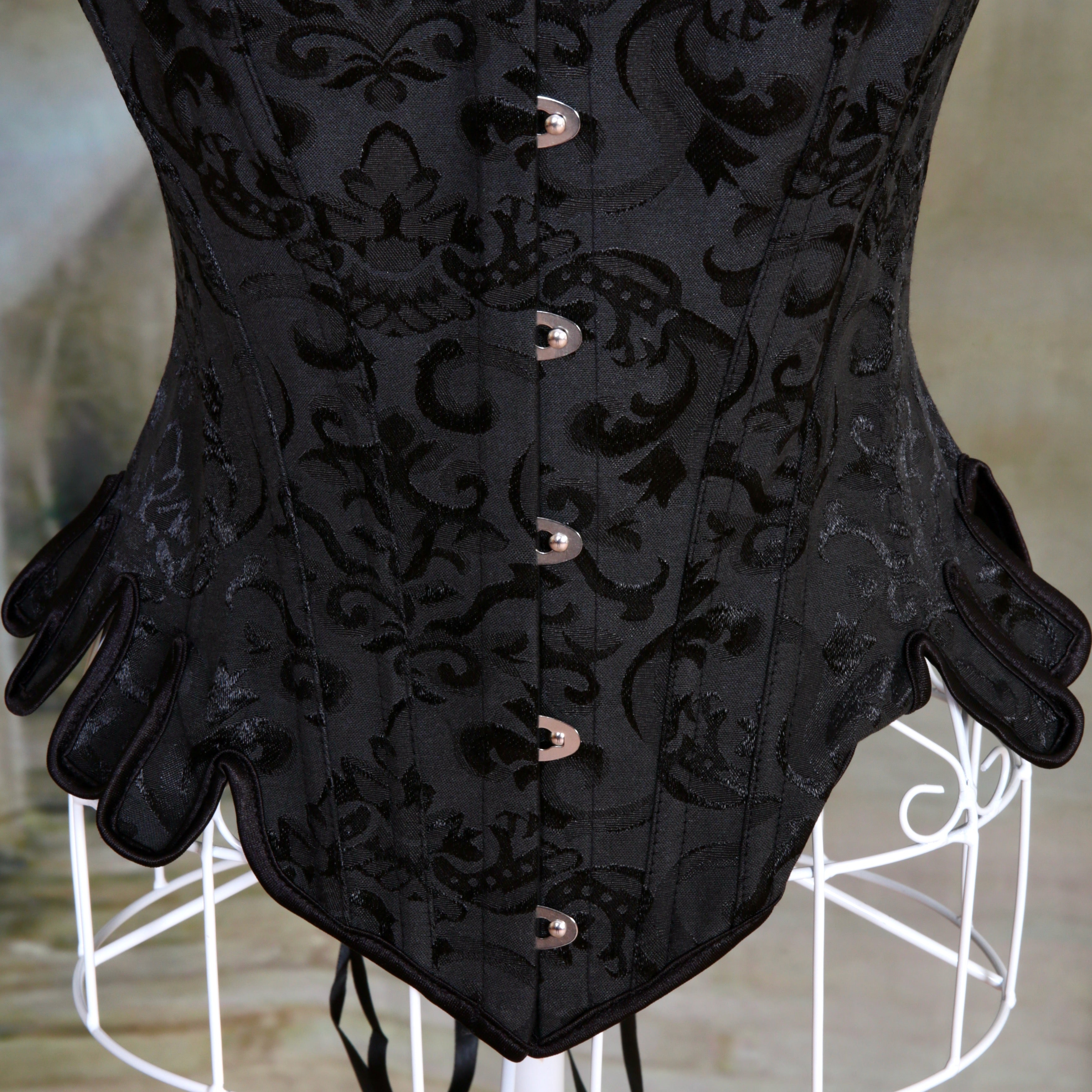 Overbust Corset. Beautiful Black Jacquard Square Neck. Lace tie-up back Boned Corset, Renaissance Corset  Fair, Steampunk.