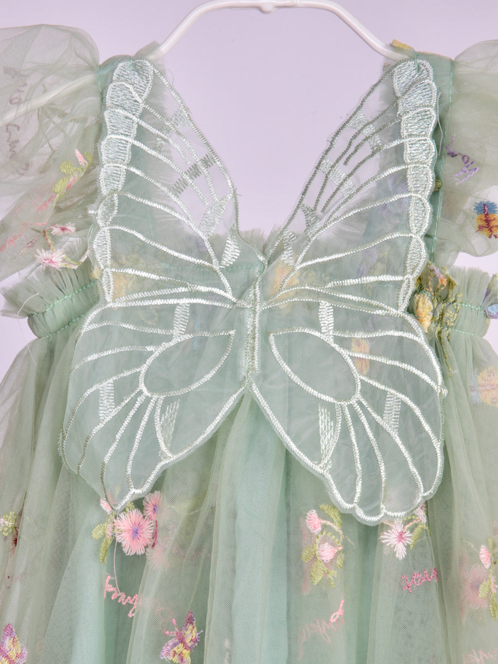 Girls Embroidered Tulle Light Sage Green Dress with wings. Beautiful Green Tulle Dress. Bridesmaid dress, flower girl dress, party dress.