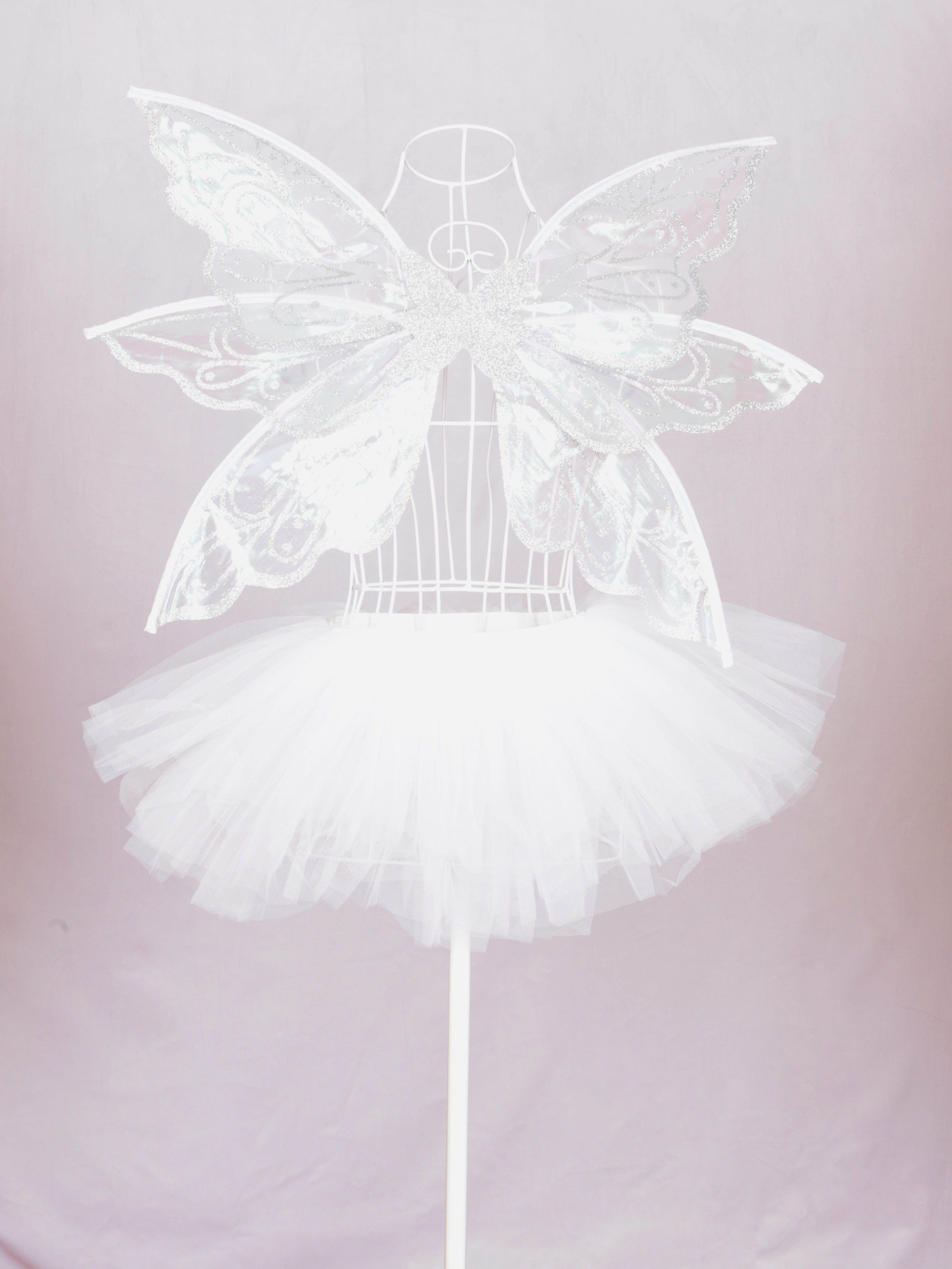 White Fairy Wings  with optional Tutu Skirt.