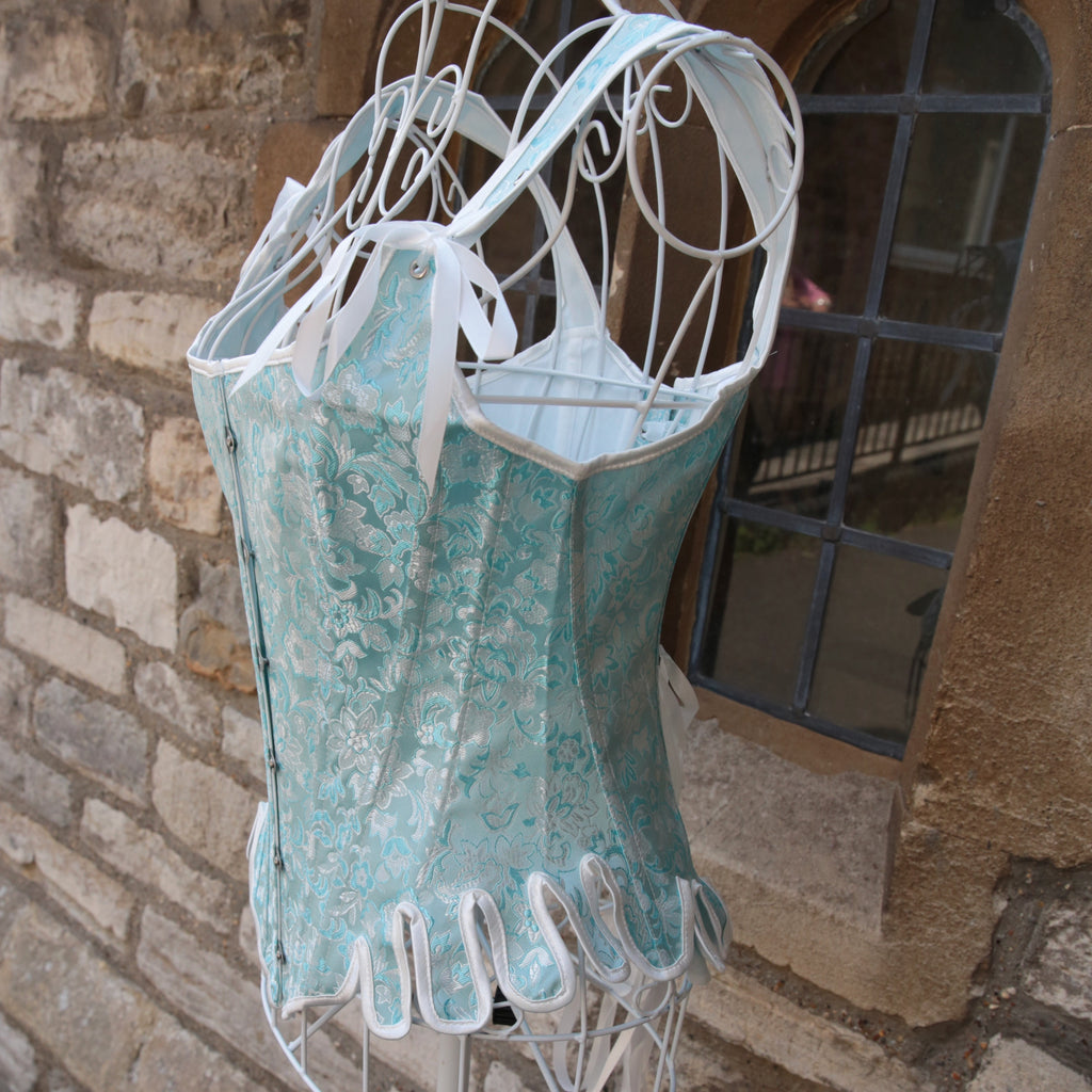 Overbust Corset. Beautiful Powder Blue and White  Square Neck Corset. Lace tie-up back Boned Corset, Renaissance Corset  Fair, Steampunk.