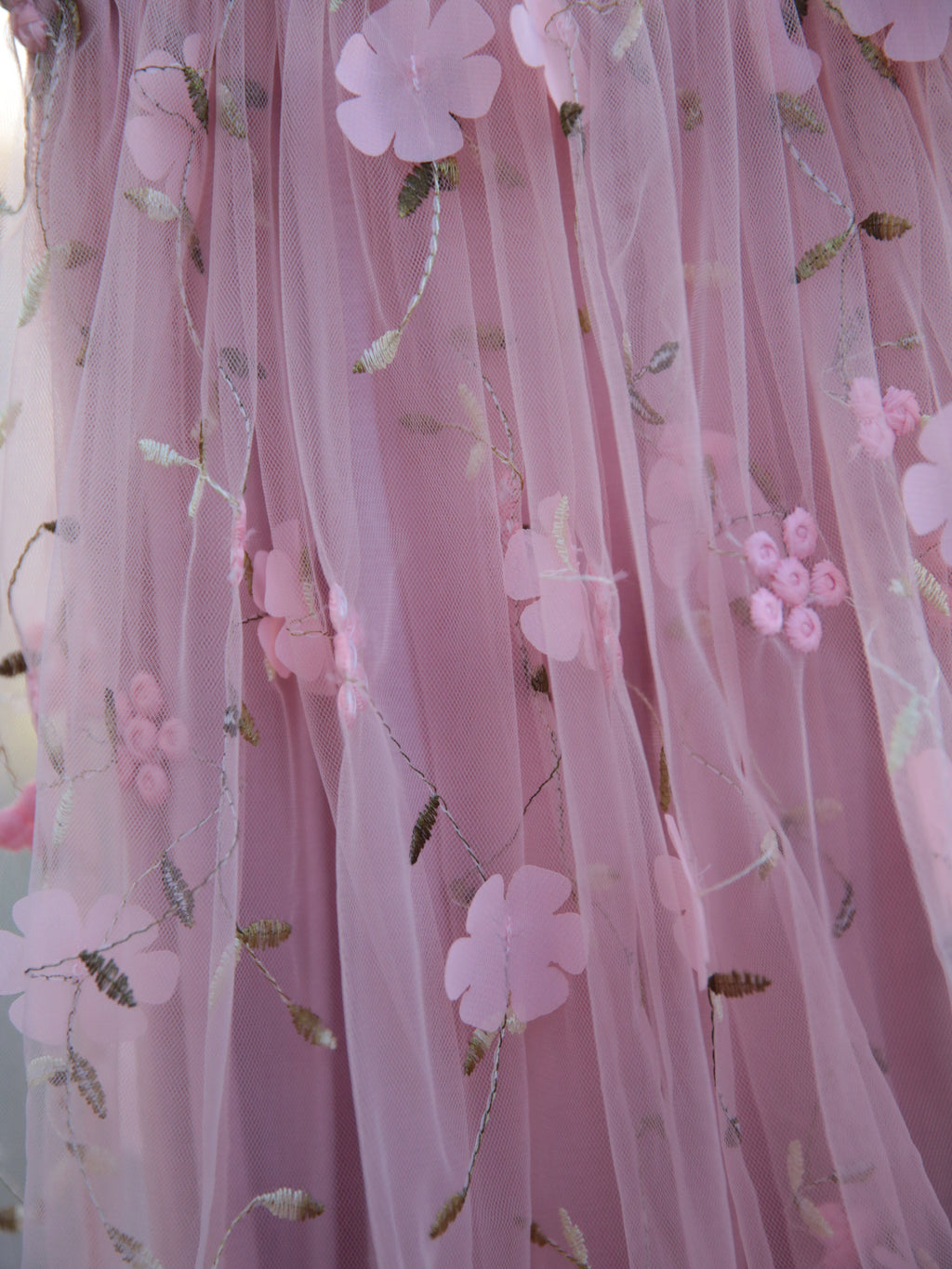 Girls 3D flower embroidered dusky pink dress. Baby Pink Tulle dress for young girls, toddlers and babies.  flower girl dress, party dress.