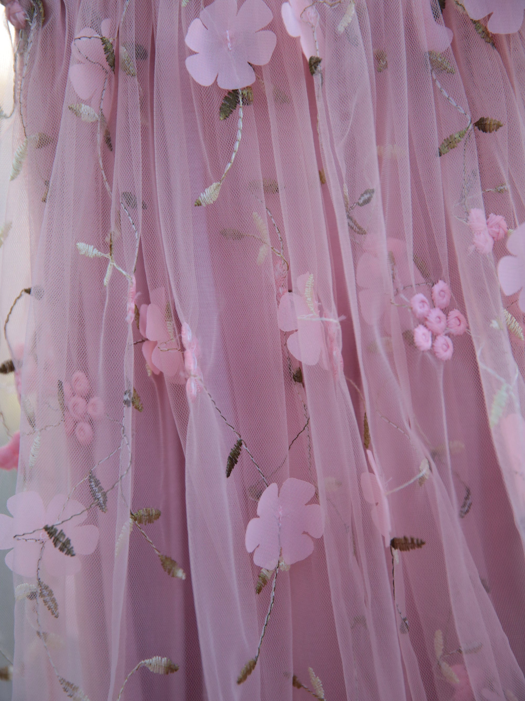 Girls 3D flower embroidered dusky pink dress. Baby Pink Tulle dress for young girls, toddlers and babies.  flower girl dress, party dress.