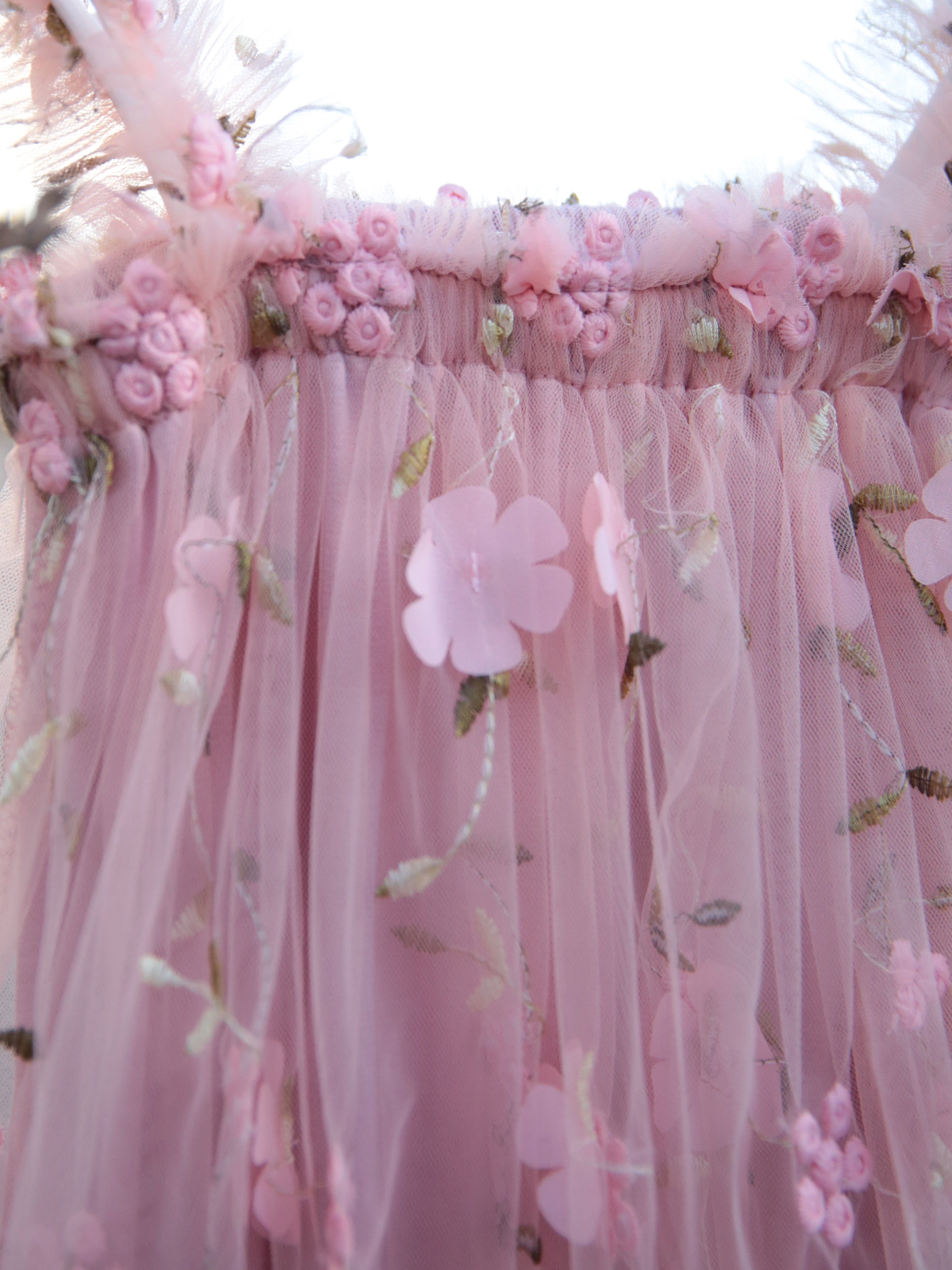 Girls 3D flower embroidered dusky pink dress. Baby Pink Tulle dress for young girls, toddlers and babies.  flower girl dress, party dress.
