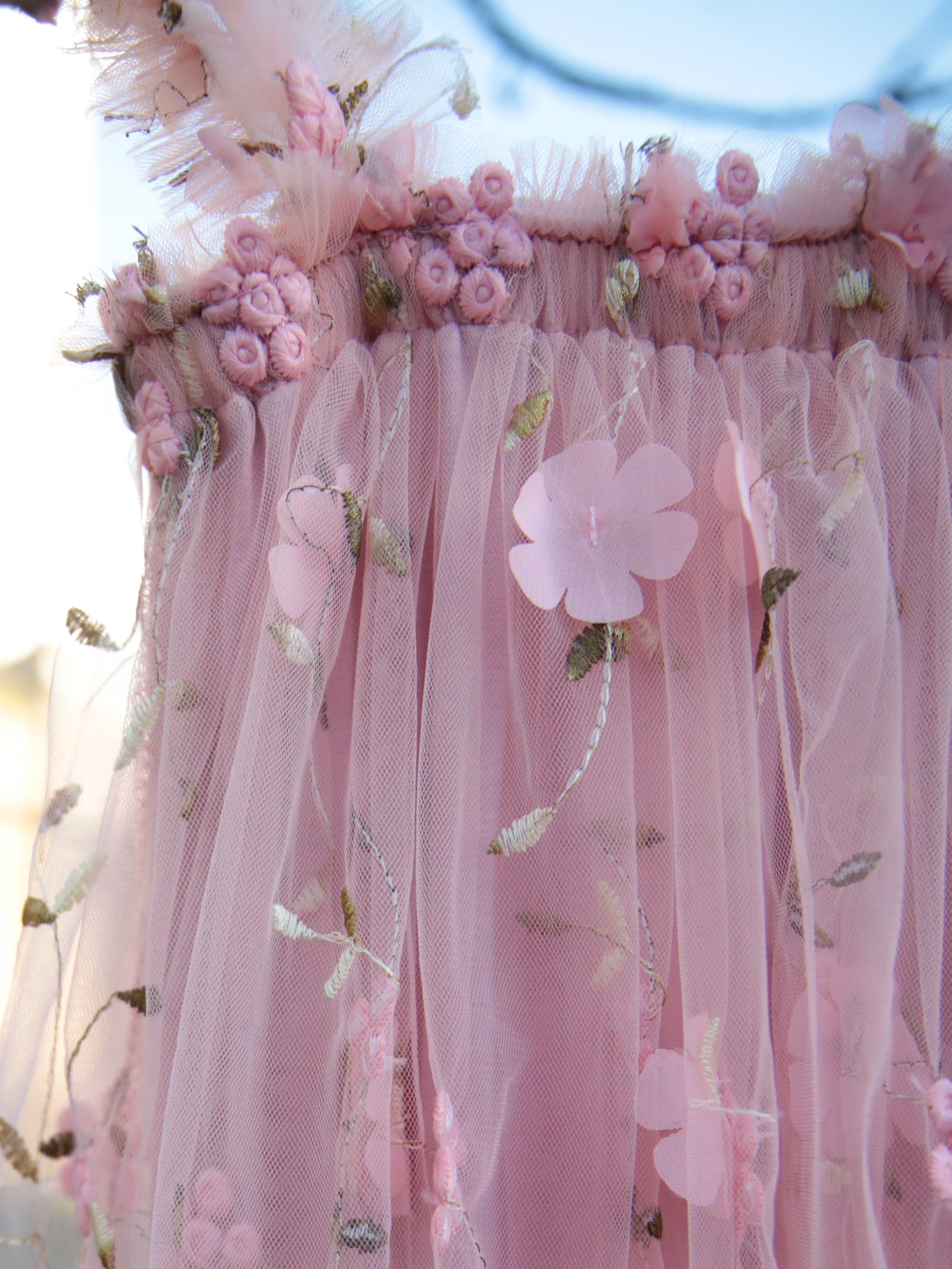 Girls 3D flower embroidered dusky pink dress. Baby Pink Tulle dress for young girls, toddlers and babies.  flower girl dress, party dress.