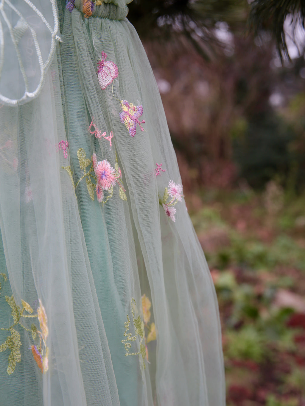 Girls Embroidered Tulle Light Sage Green Dress with wings. Beautiful Green Tulle Dress. Bridesmaid dress, flower girl dress, party dress.