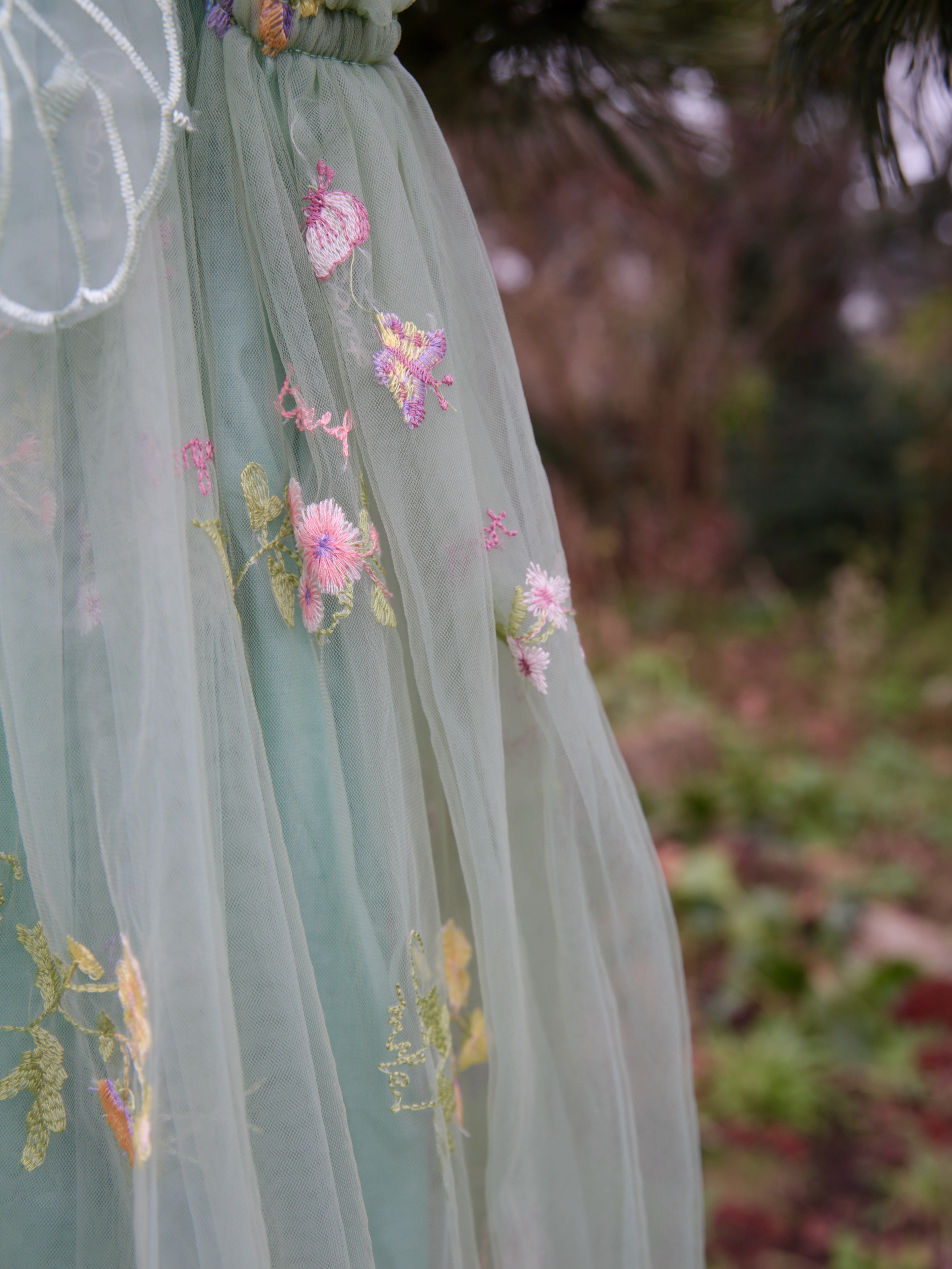 Girls Embroidered Tulle Light Sage Green Dress with wings. Beautiful Green Tulle Dress. Bridesmaid dress, flower girl dress, party dress.