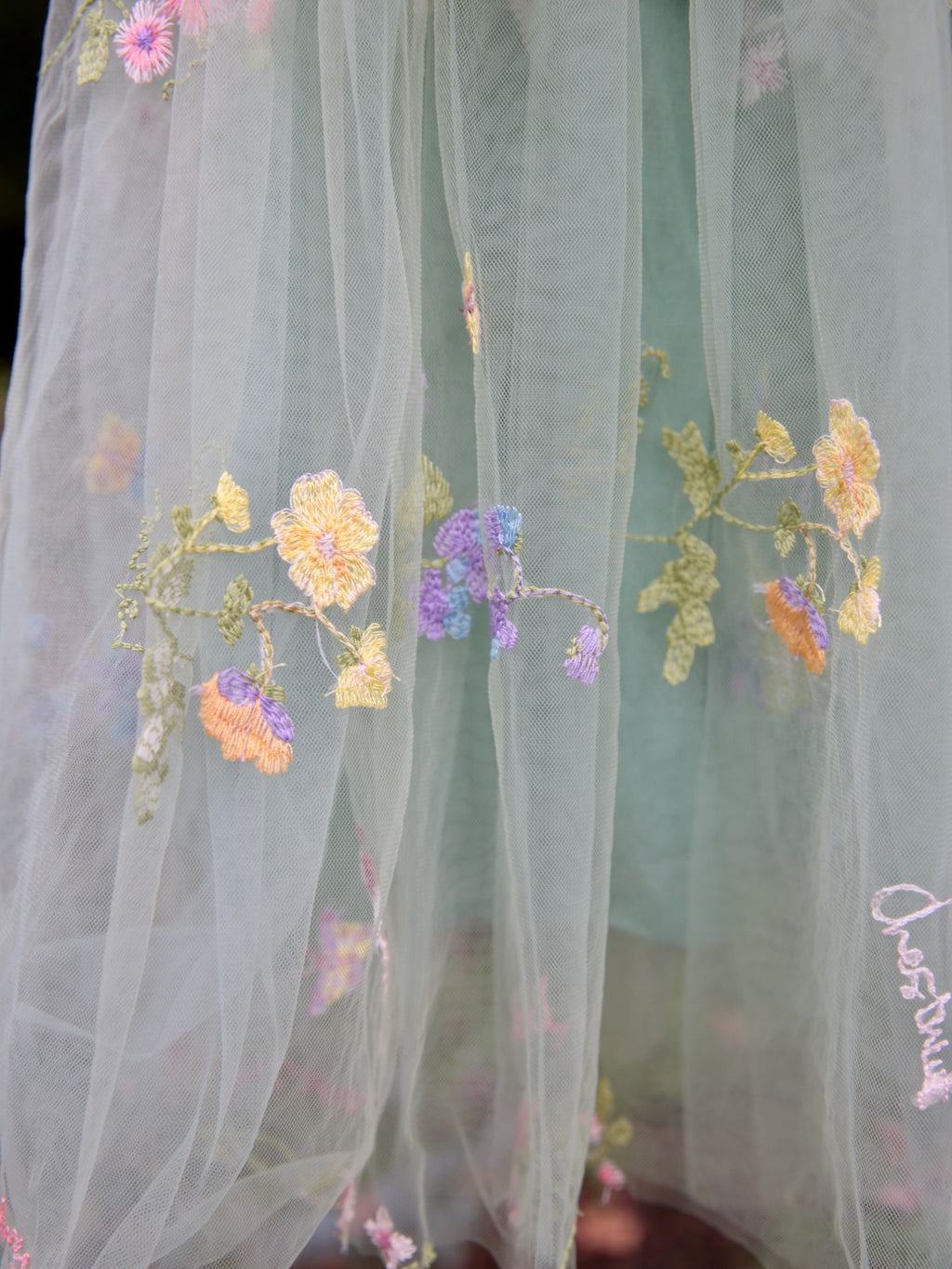 Girls Embroidered Tulle Light Sage Green Dress with wings. Beautiful Green Tulle Dress. Bridesmaid dress, flower girl dress, party dress.