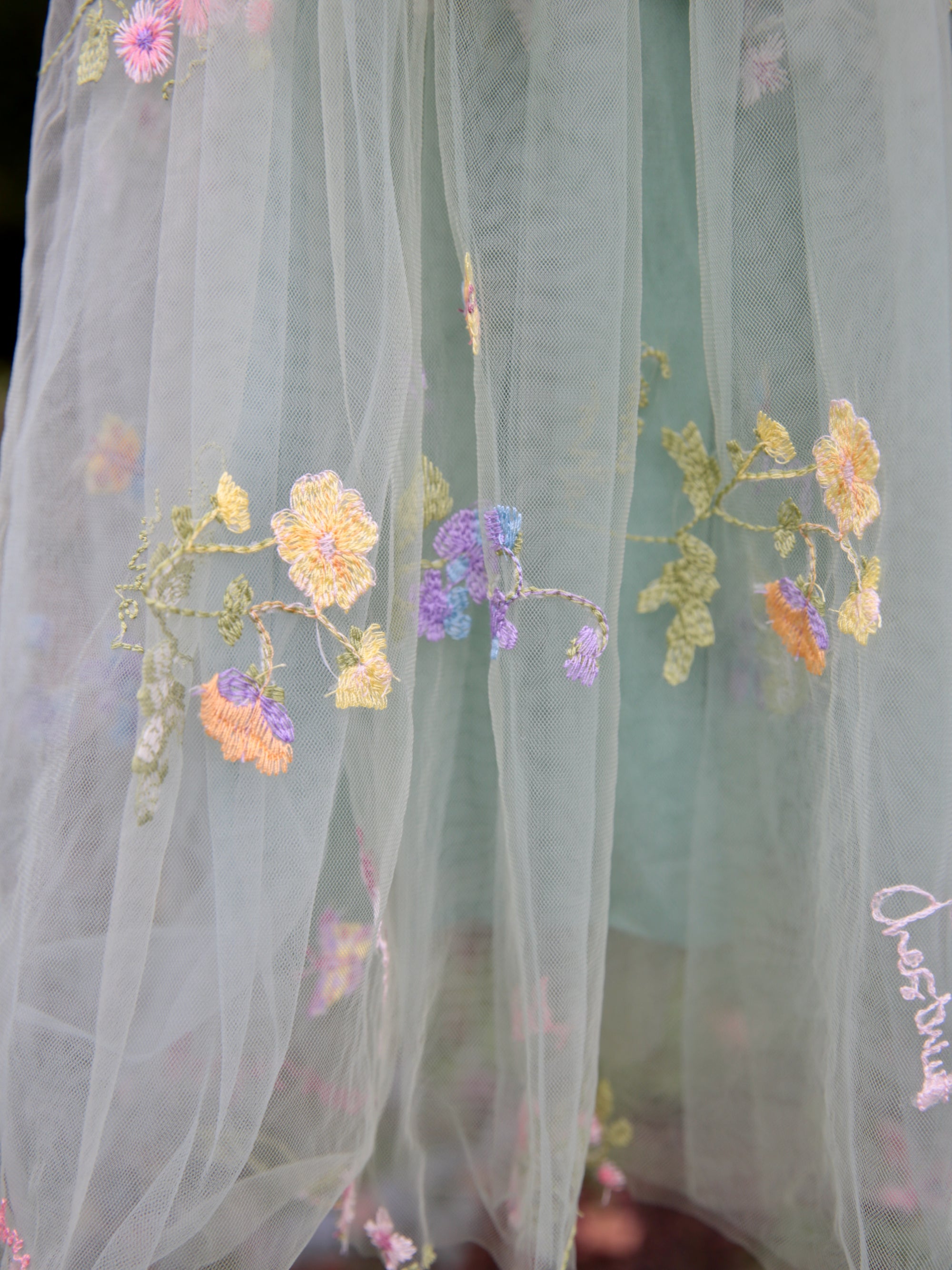 Girls Embroidered Tulle Light Sage Green Dress with wings. Beautiful Green Tulle Dress. Bridesmaid dress, flower girl dress, party dress.