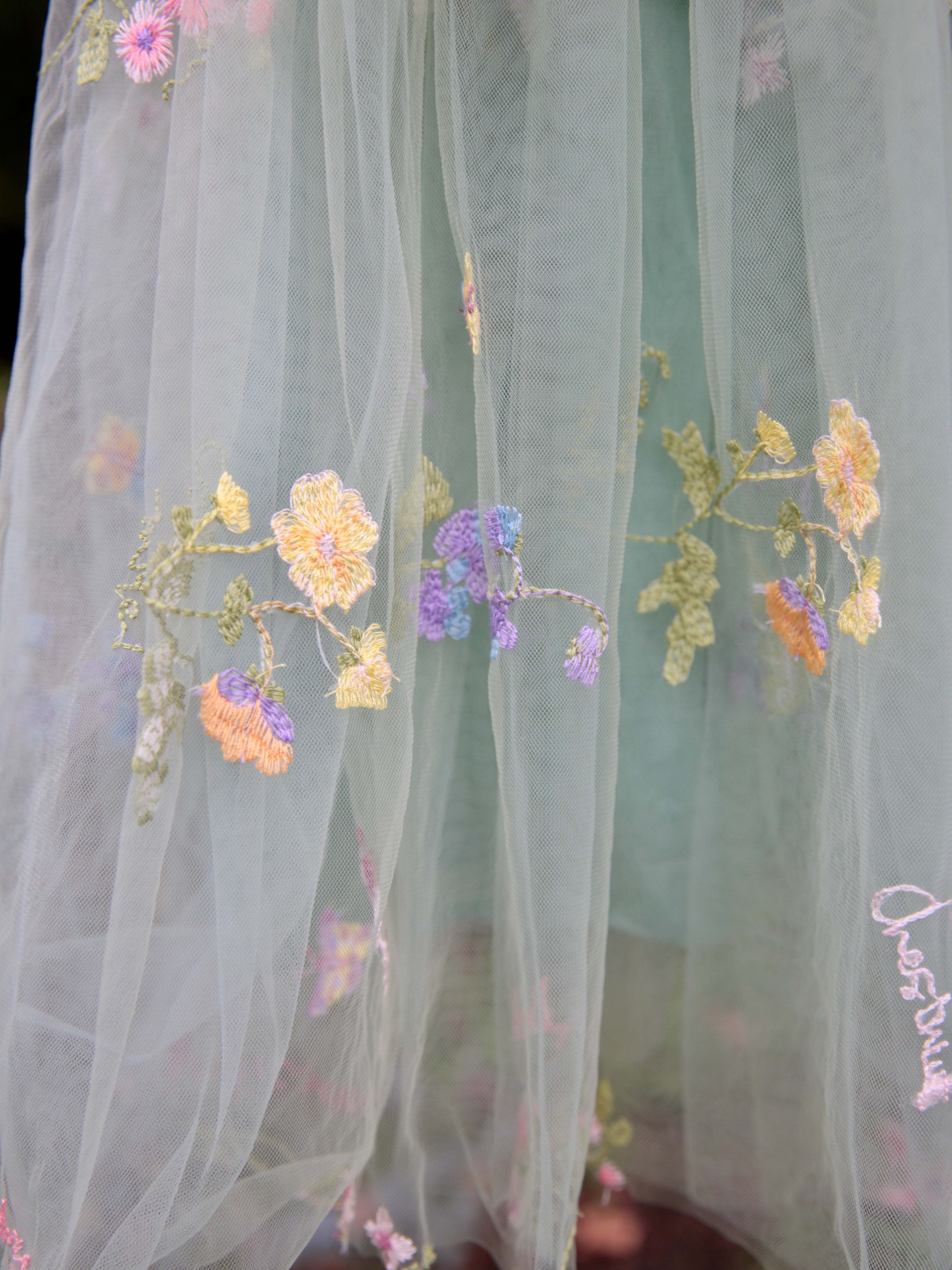 Girls Embroidered Tulle Light Sage Green Dress with wings. Beautiful Green Tulle Dress. Bridesmaid dress, flower girl dress, party dress.