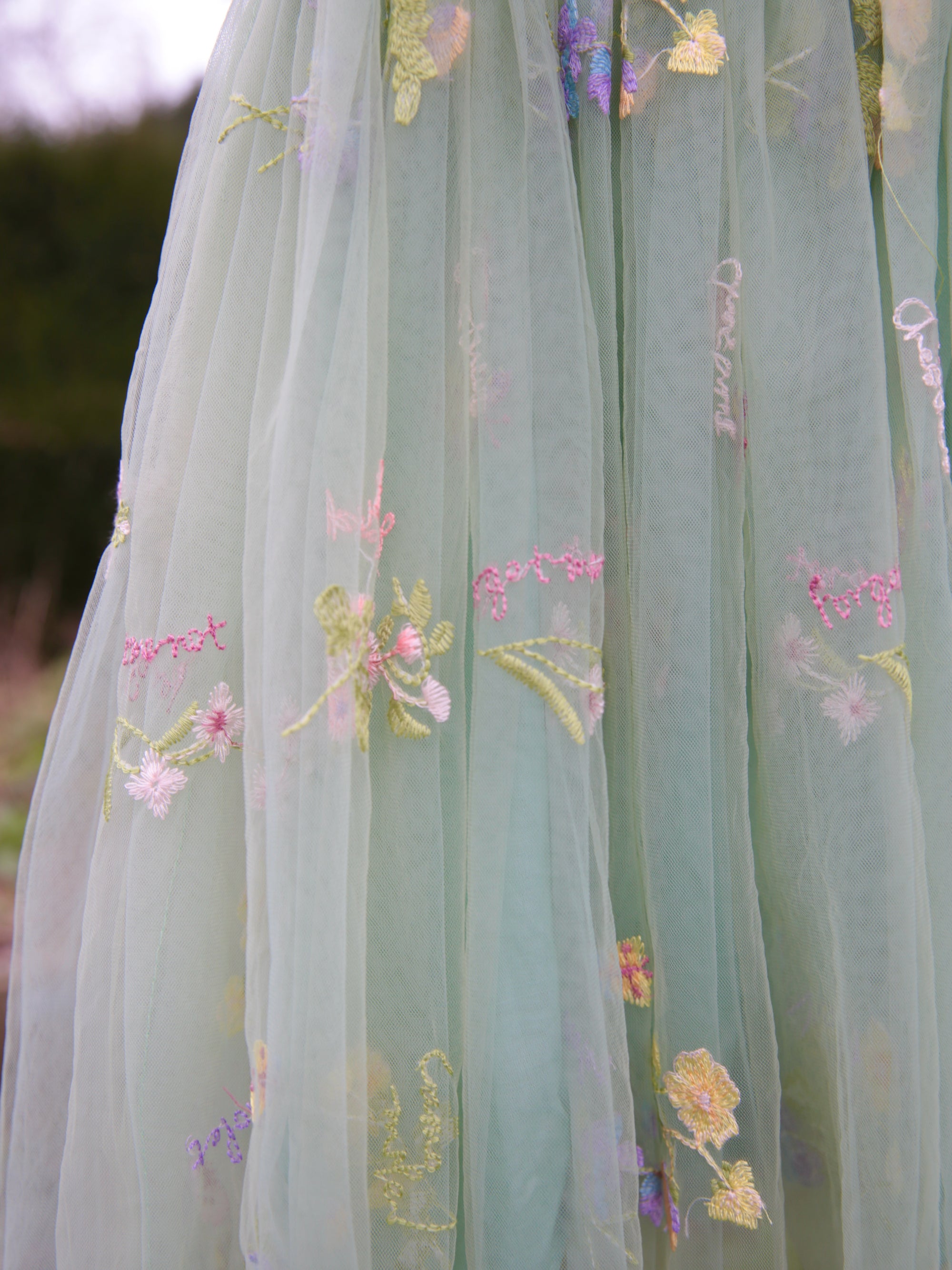 Girls Embroidered Tulle Light Sage Green Dress with wings. Beautiful Green Tulle Dress. Bridesmaid dress, flower girl dress, party dress.