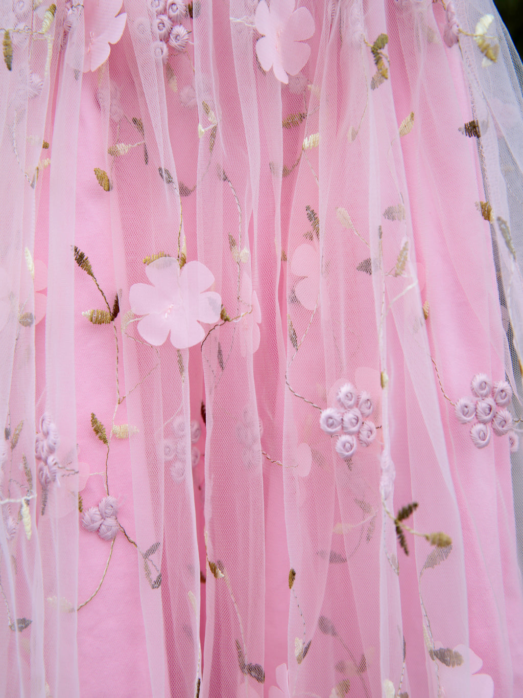 Girls Pink flower embroidered dress. Pink Tulle embroidered tulle dress for babies and young girls. 3D flower detail. Flower Girl dress