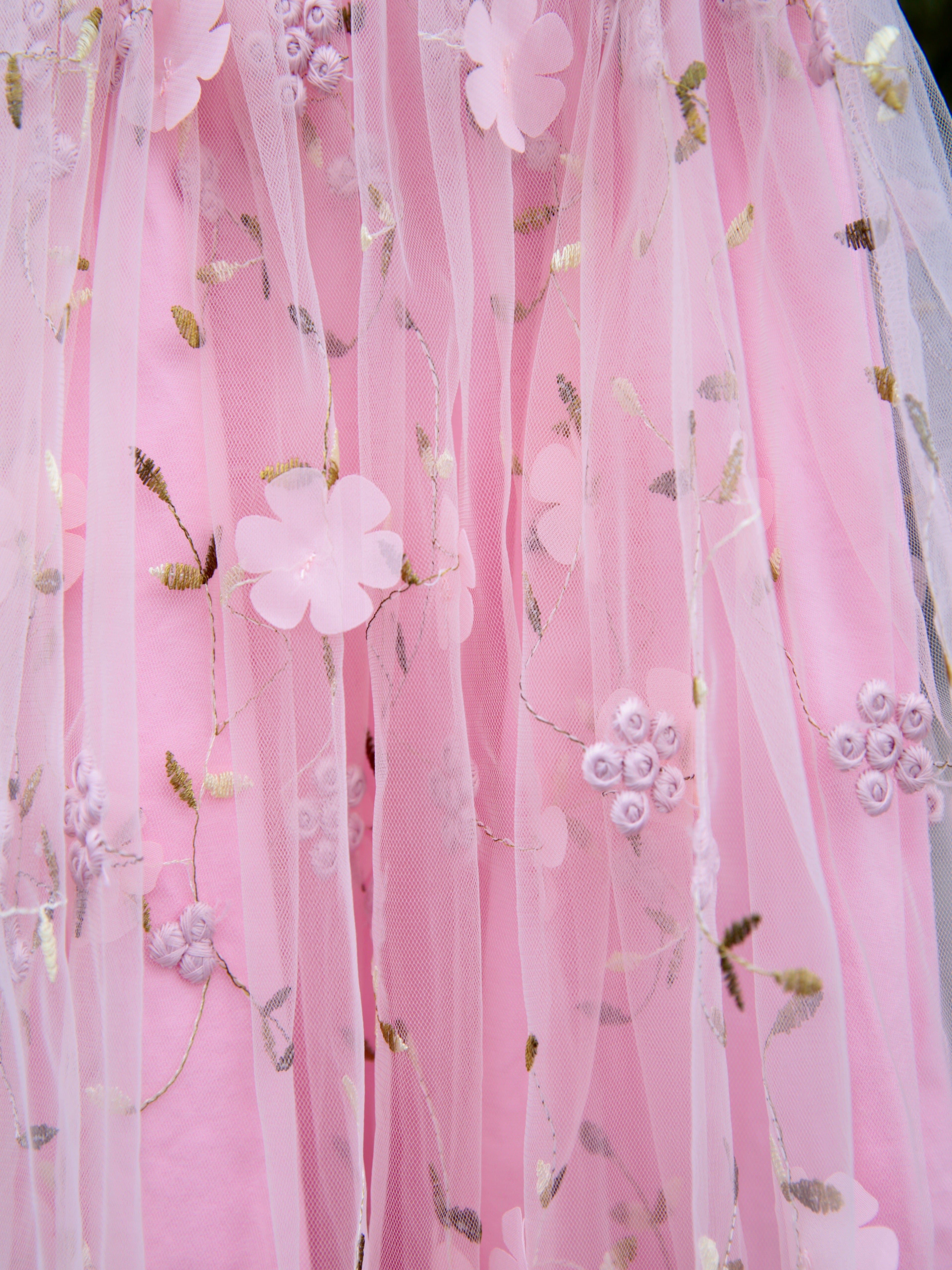 Girls Pink flower embroidered dress. Pink Tulle embroidered tulle dress for babies and young girls. 3D flower detail. Flower Girl dress